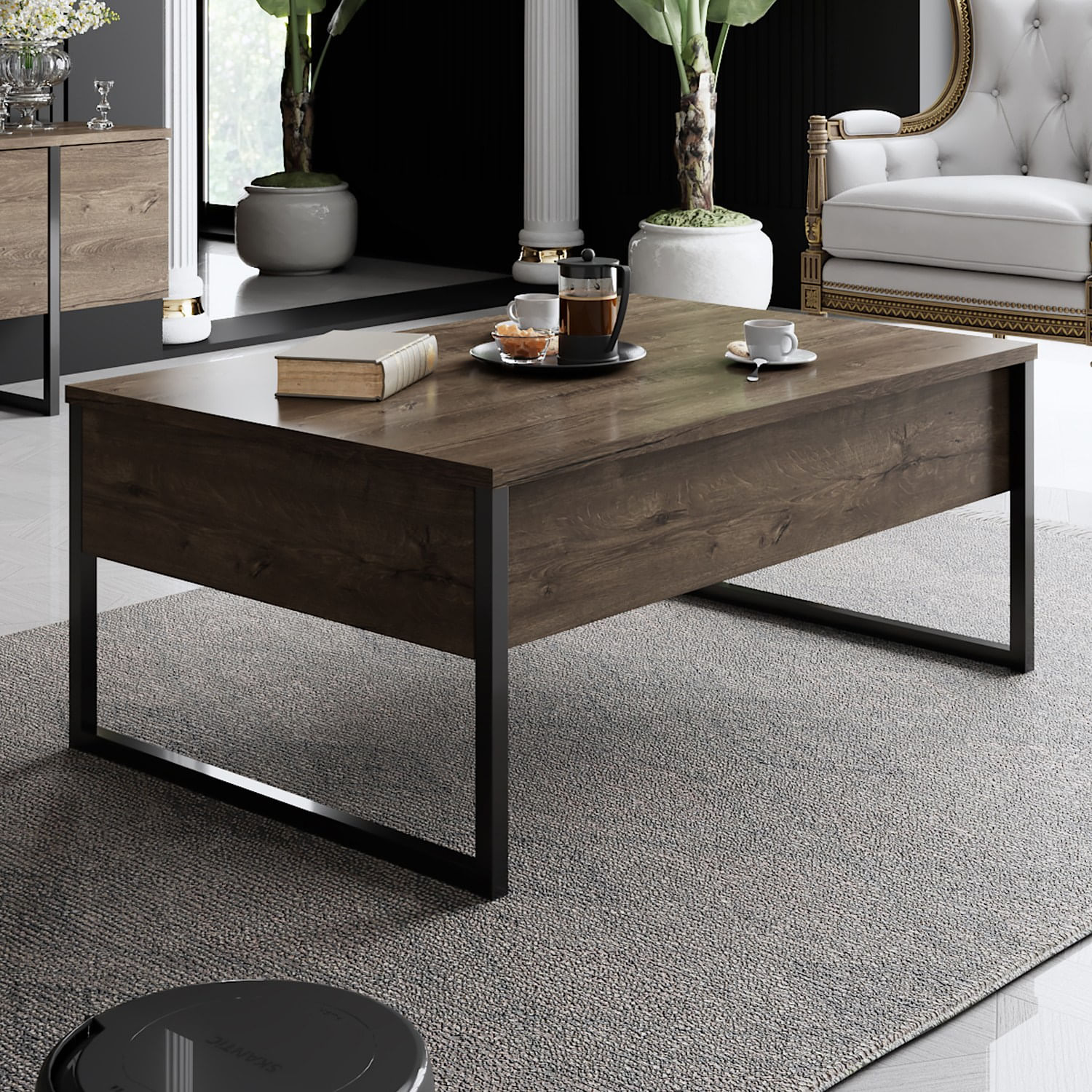 Masuta de cafea, Hanah Home, pal melaminat, nuc si negru, 90x60x40 cm — imaginea 3