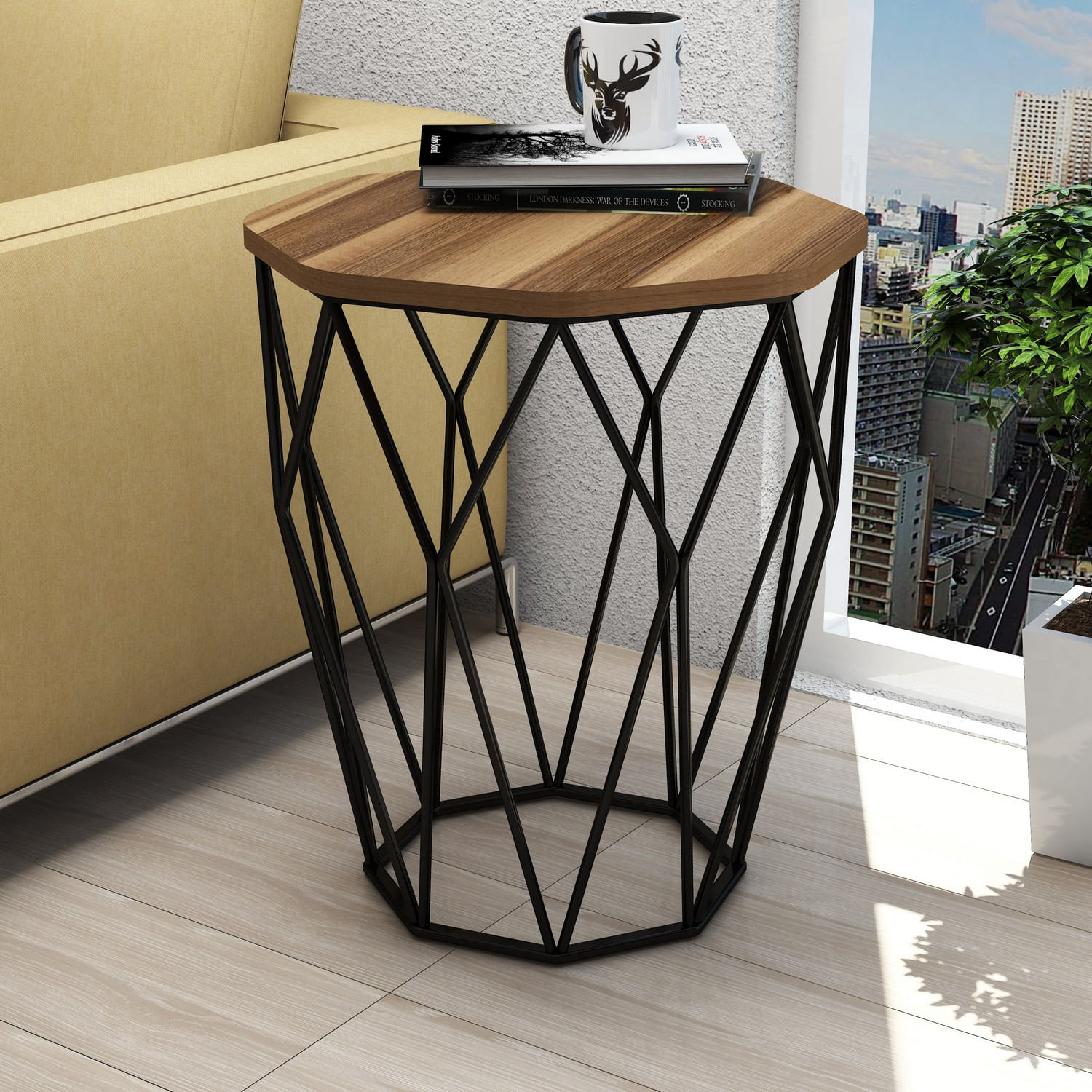 Masuta laterala, Hanah Home, pal melaminat, nuc si negru, 46x46x57 cm — imaginea 3