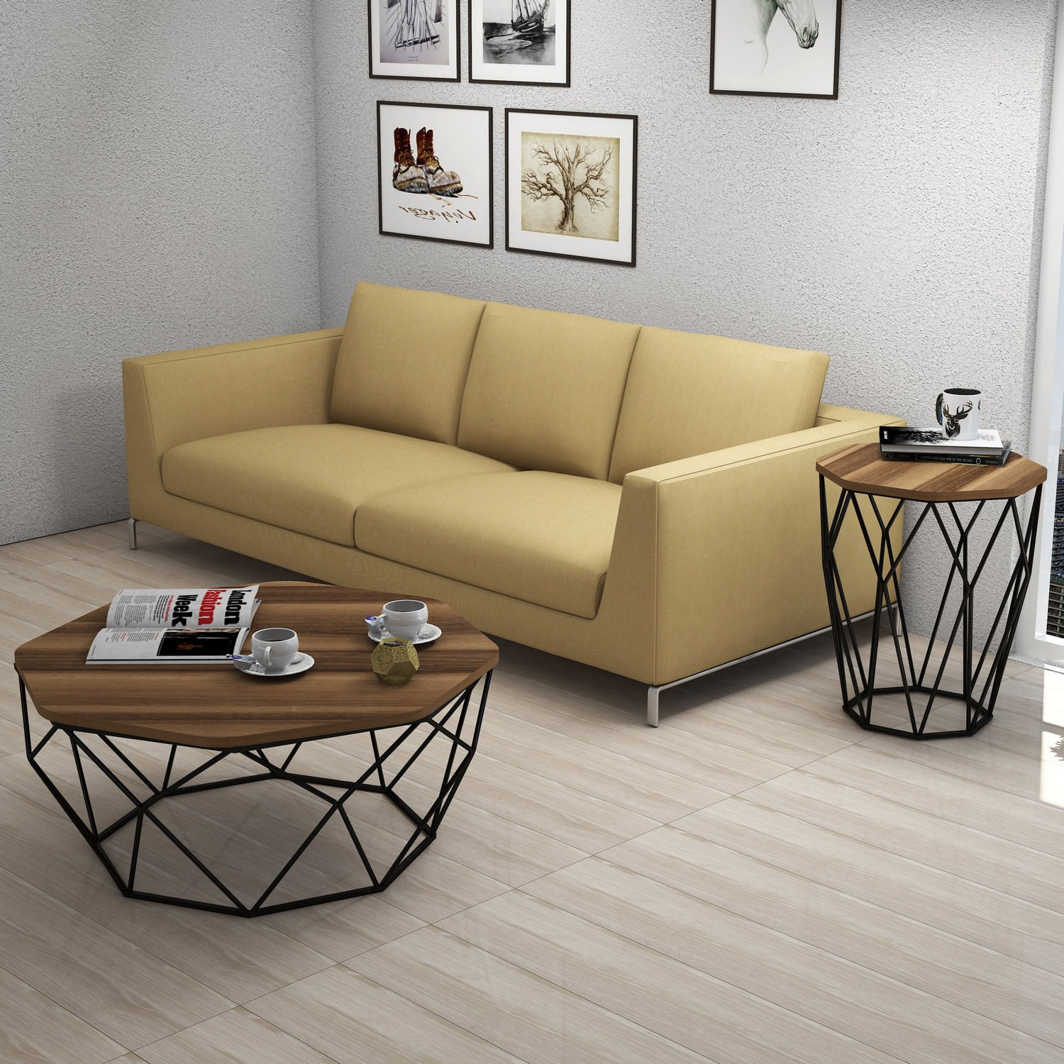 Masuta laterala, Hanah Home, pal melaminat, nuc si negru, 46x46x57 cm — imaginea 4