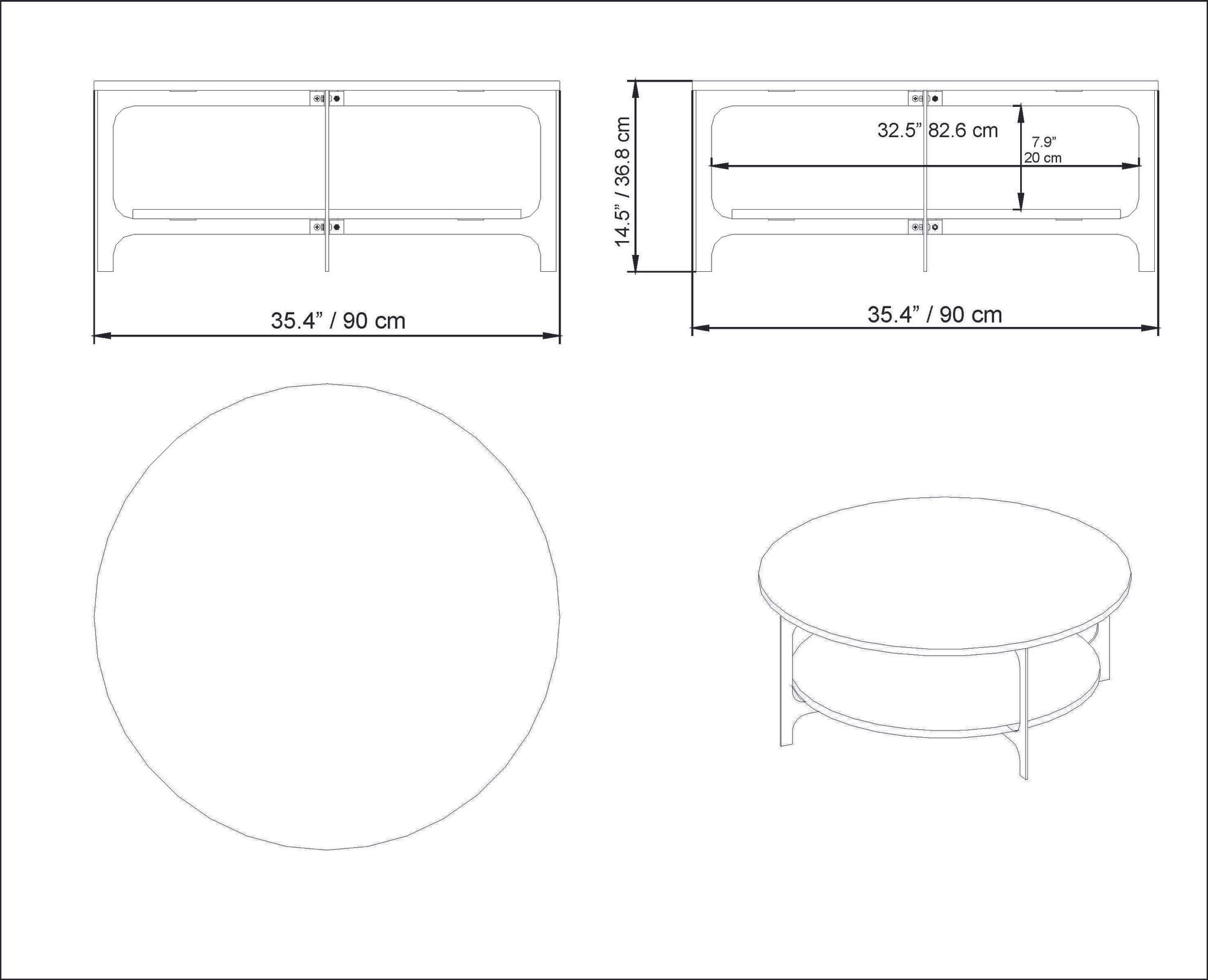 Masuta de cafea, Hanah Home, pal melaminat, negru, 90x90x36.8 cm — imaginea 2