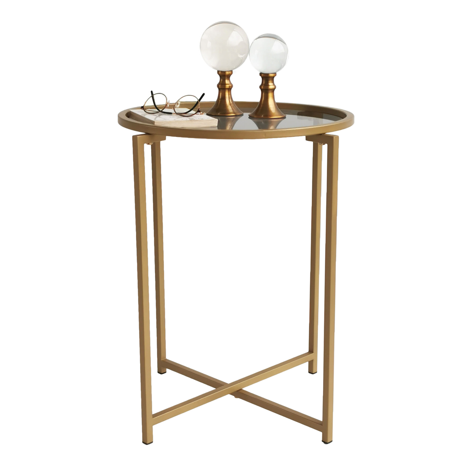 Masuta de cafea, Hanah Home, sticla securizata si metal, auriu fumuriu, 50x60x50 cm — imaginea 2