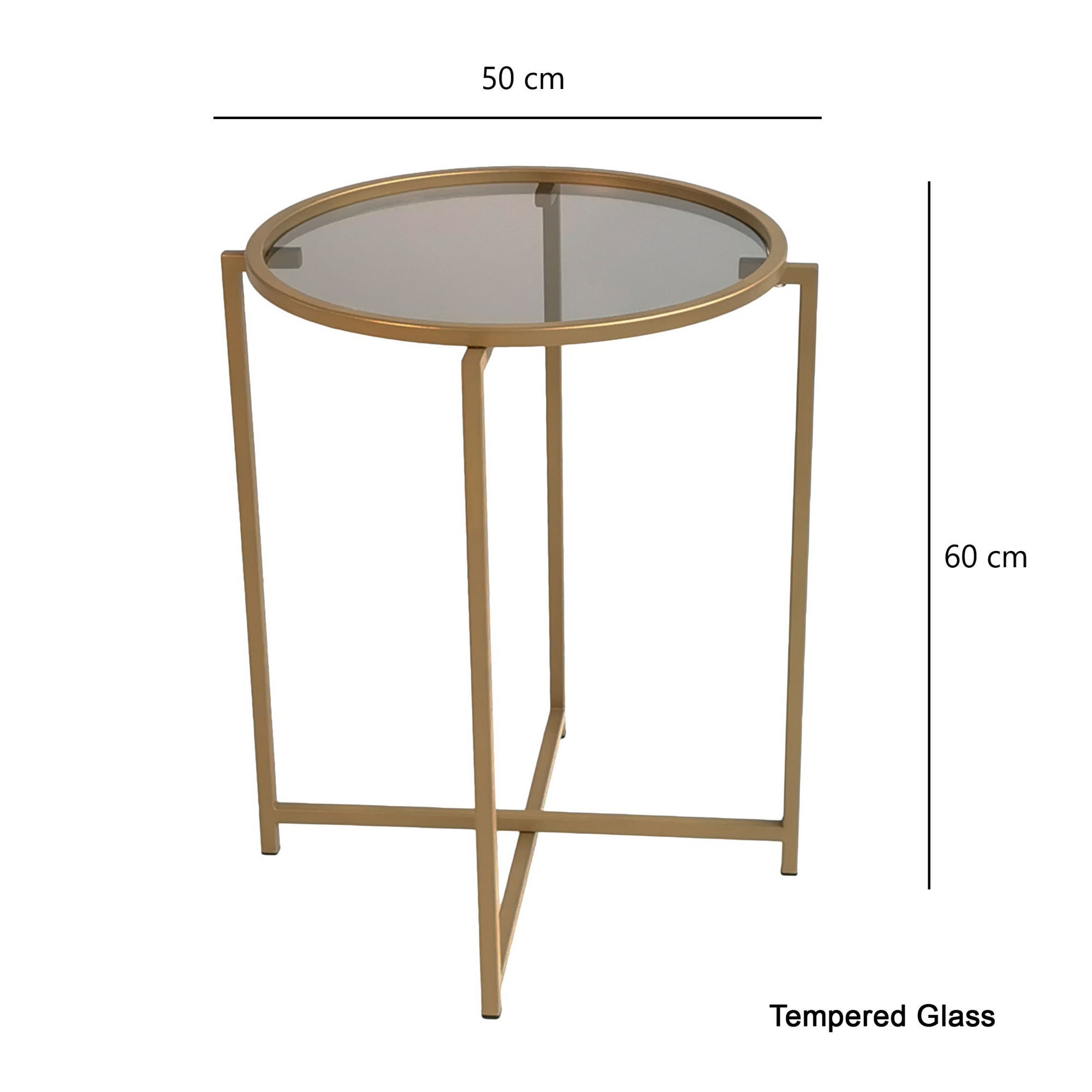Masuta de cafea, Hanah Home, sticla securizata si metal, auriu fumuriu, 50x60x50 cm — imaginea 4