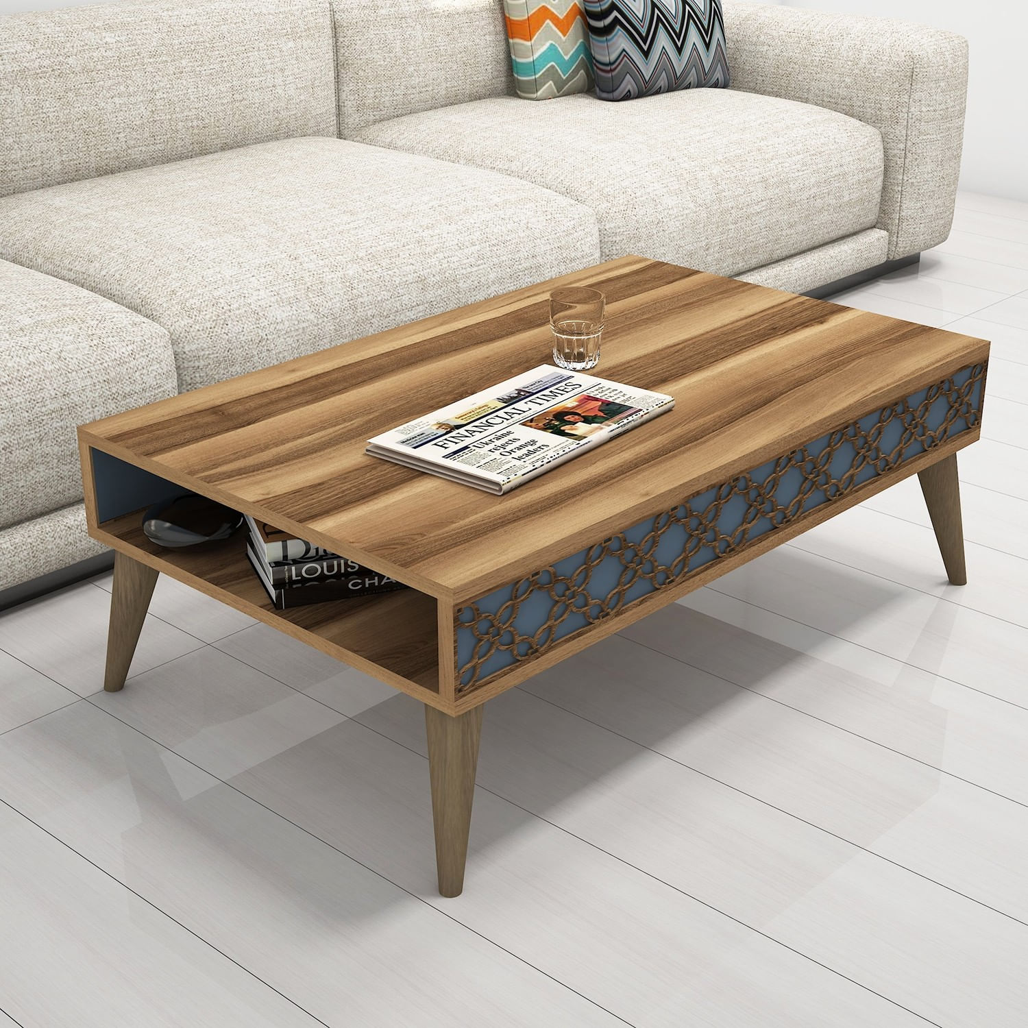 Masuta de cafea, Hanah Home, pal melaminat, nuc si calcedonie, 105x60x36.6 cm — imaginea 4