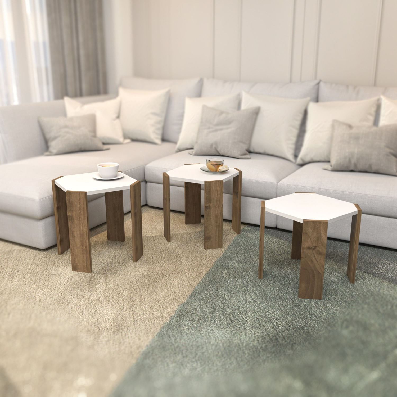 Masuta de cafea, Hanah Home, pal melaminat, alb si nuc, 44.5x44.5x41 cm — imaginea 2