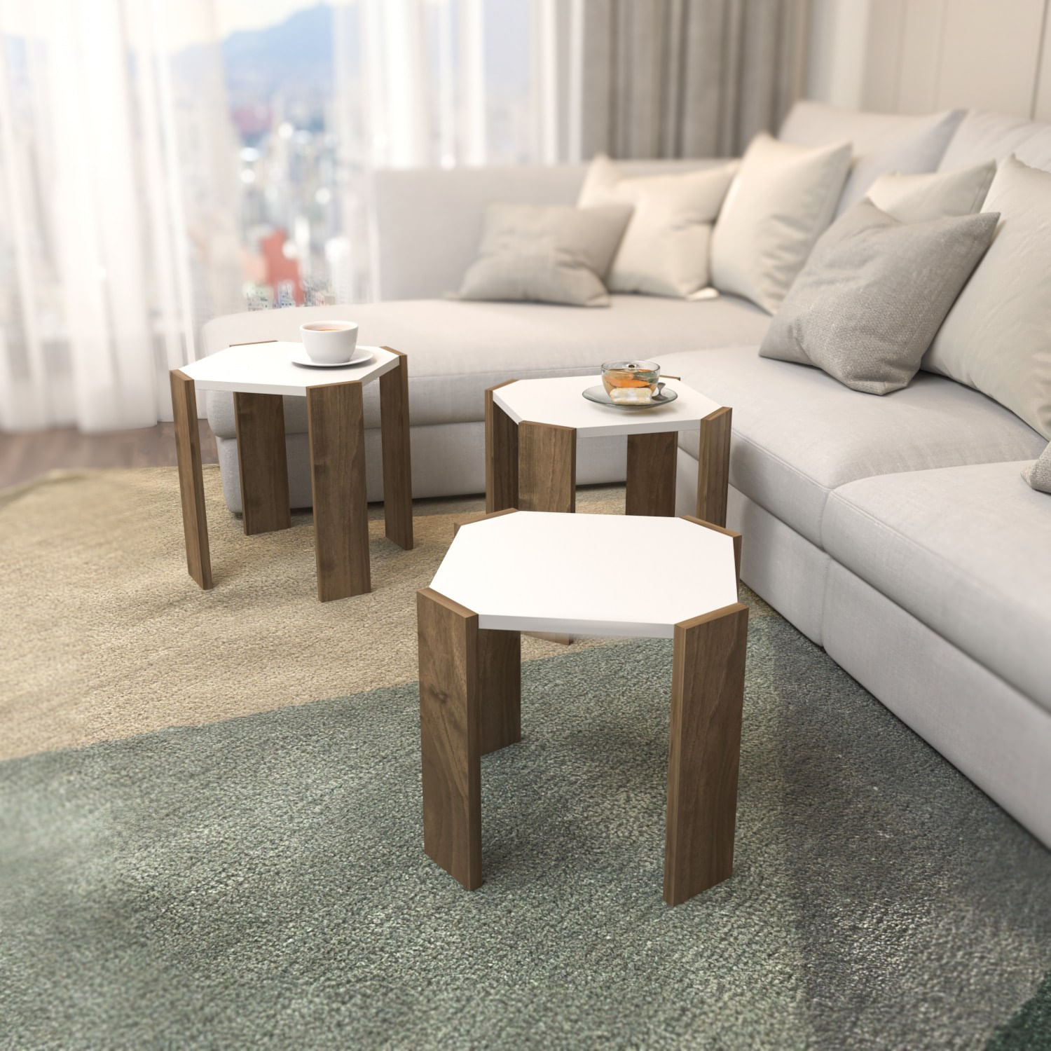 Masuta de cafea, Hanah Home, pal melaminat, alb si nuc, 44.5x44.5x41 cm — imaginea 3