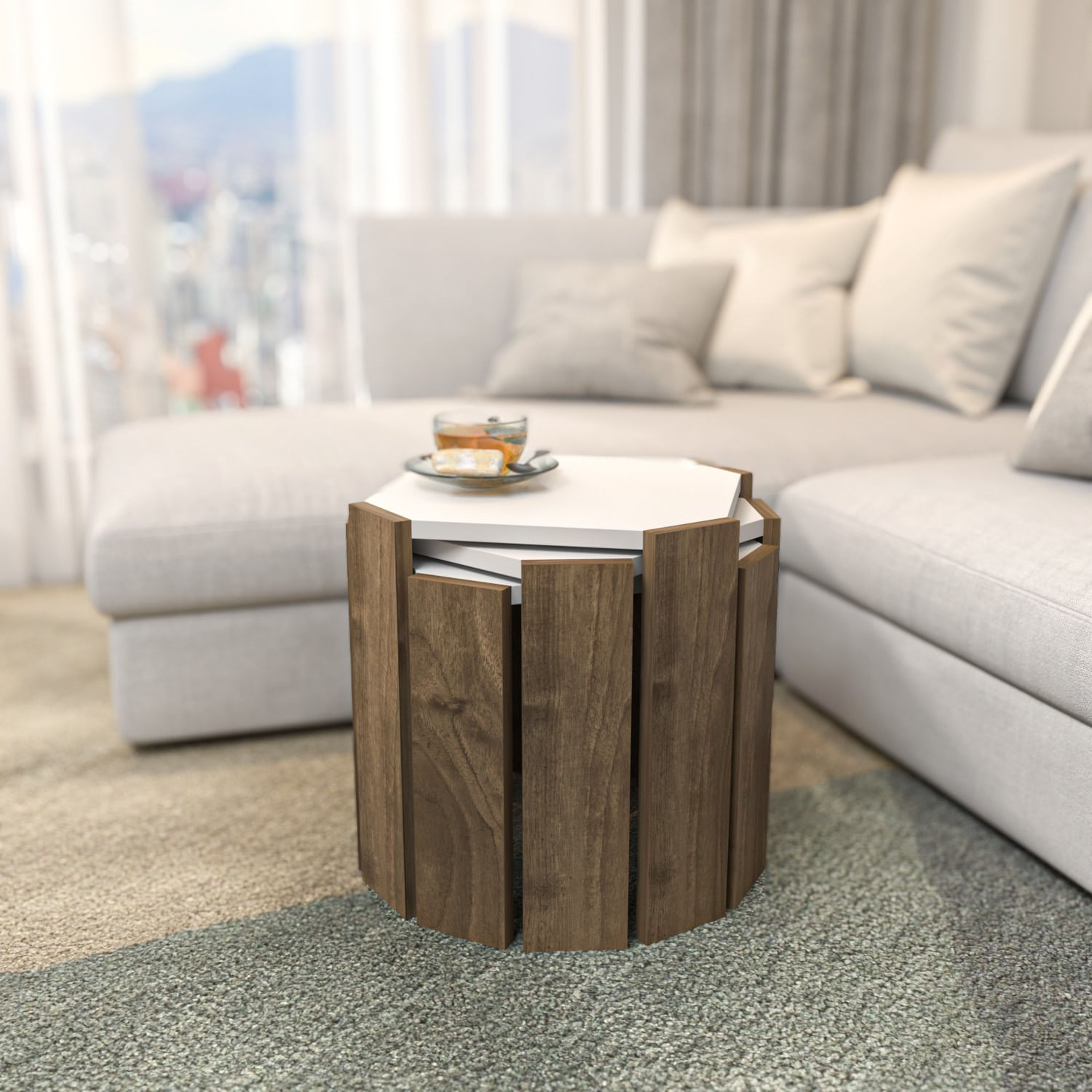 Masuta de cafea, Hanah Home, pal melaminat, alb si nuc, 44.5x44.5x41 cm — imaginea 4