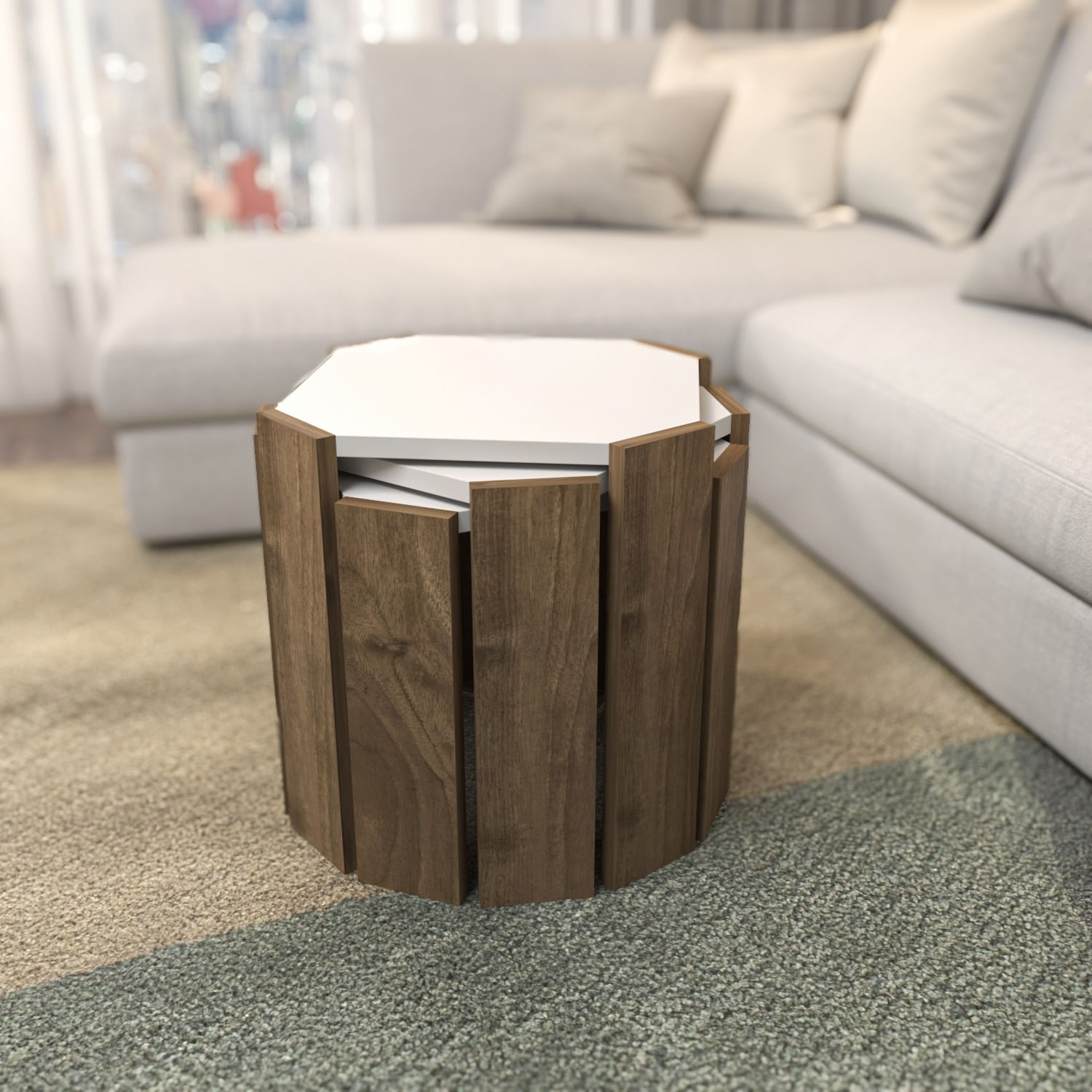 Masuta de cafea, Hanah Home, pal melaminat, alb si nuc, 44.5x44.5x41 cm — imaginea 6
