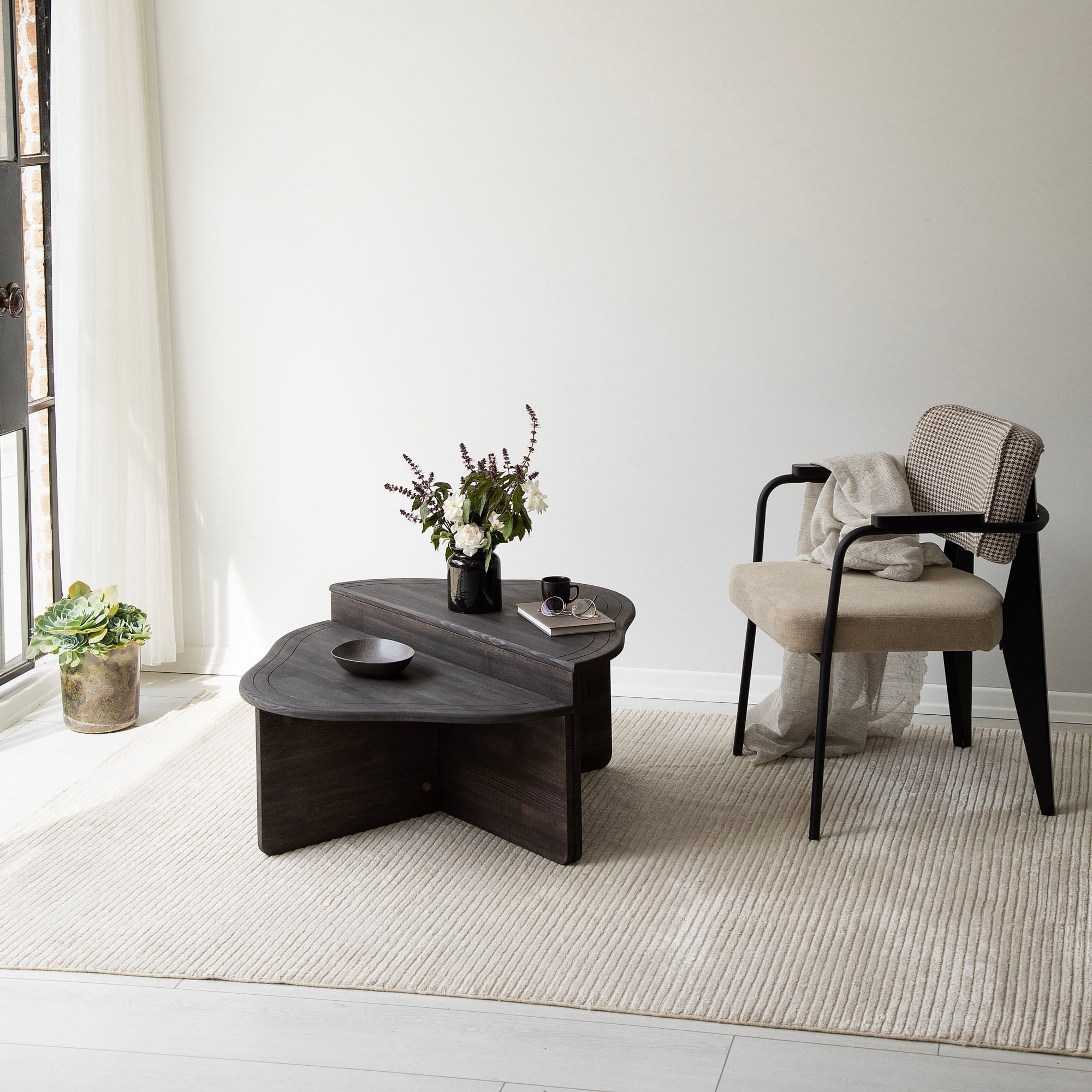 Masuta de cafea, Hanah Home, lemn masiv, antracit, 90x45x40 cm — imaginea 4
