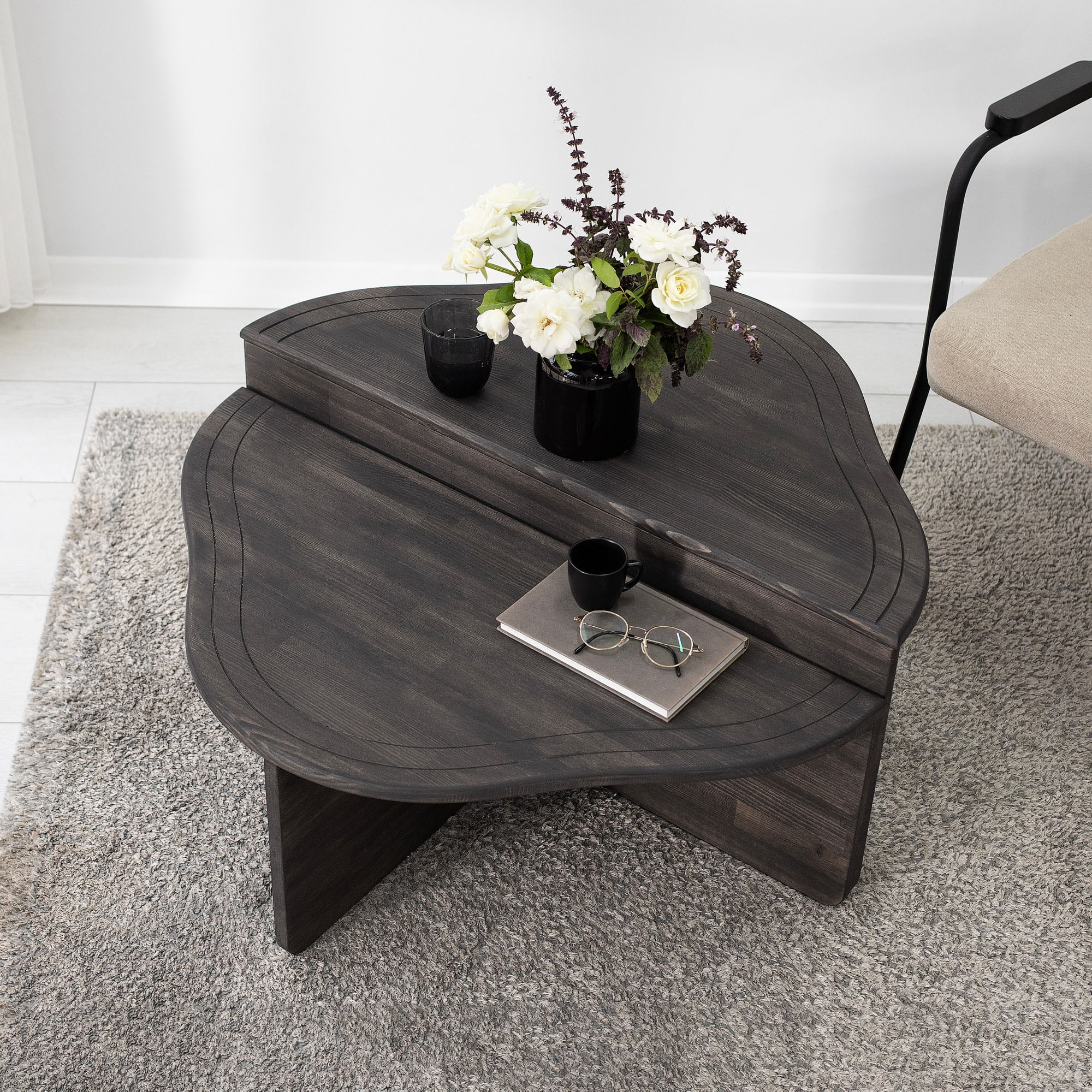 Masuta de cafea, Hanah Home, lemn masiv, antracit, 90x45x40 cm — imaginea 8
