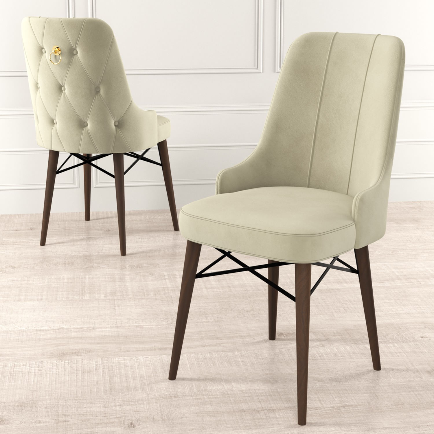 Set scaune, Hanah Home, metal, crem maro, 46x46x94 cm, 6 piese — imaginea 4