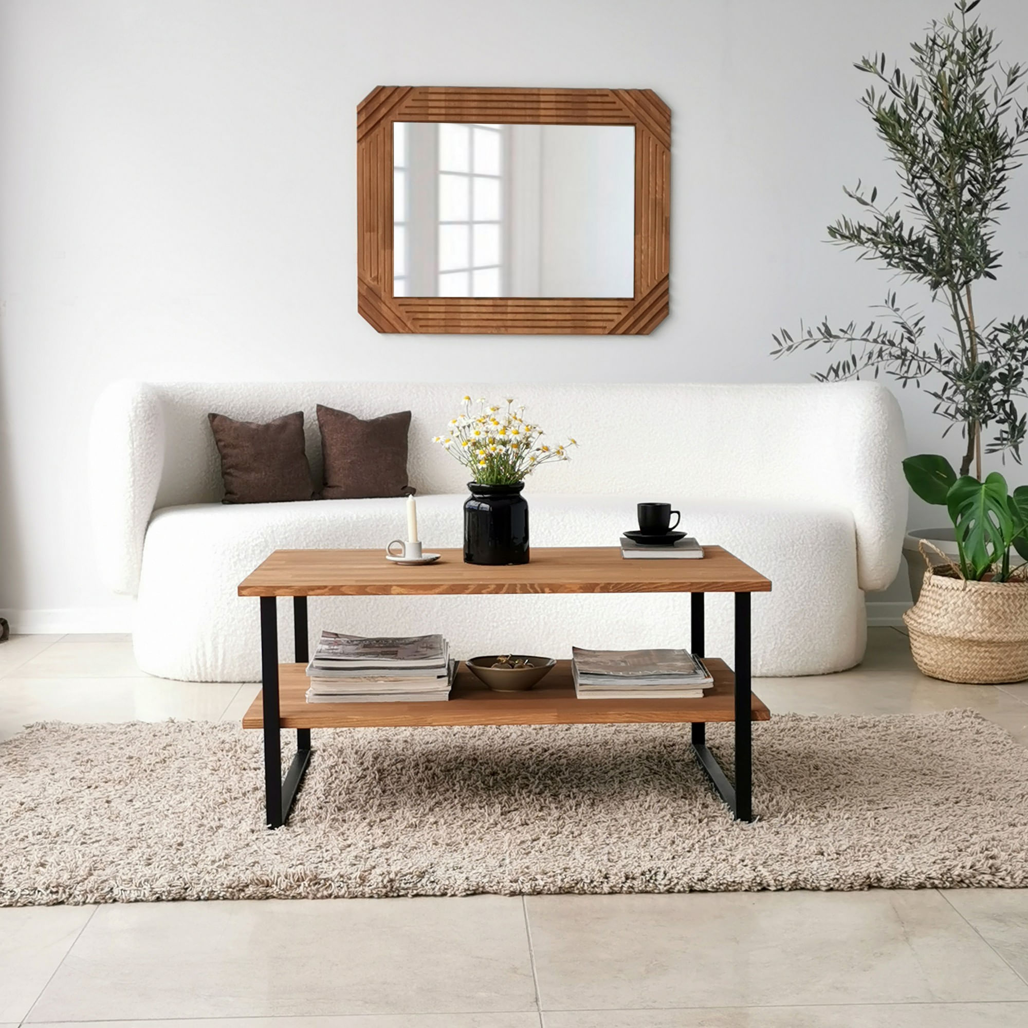 Masuta de cafea, Hanah Home, lemn masiv de pin, stejar, 85x60x40 cm