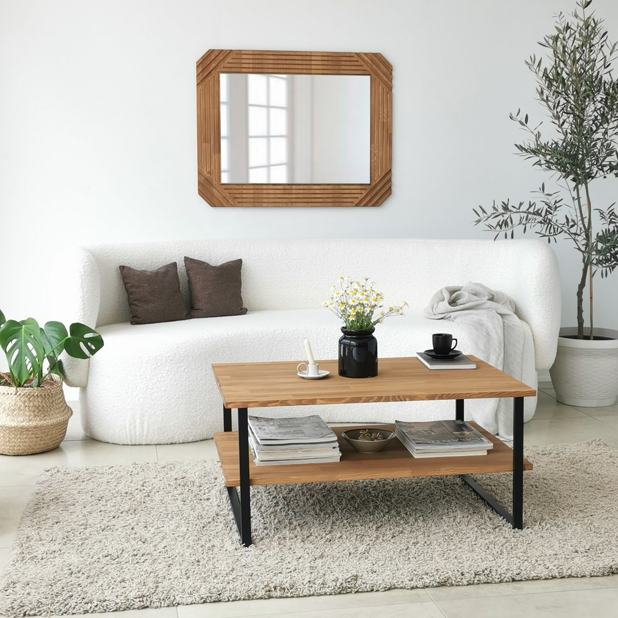 Masuta de cafea, Hanah Home, lemn masiv de pin, stejar, 85x60x40 cm — imaginea 7