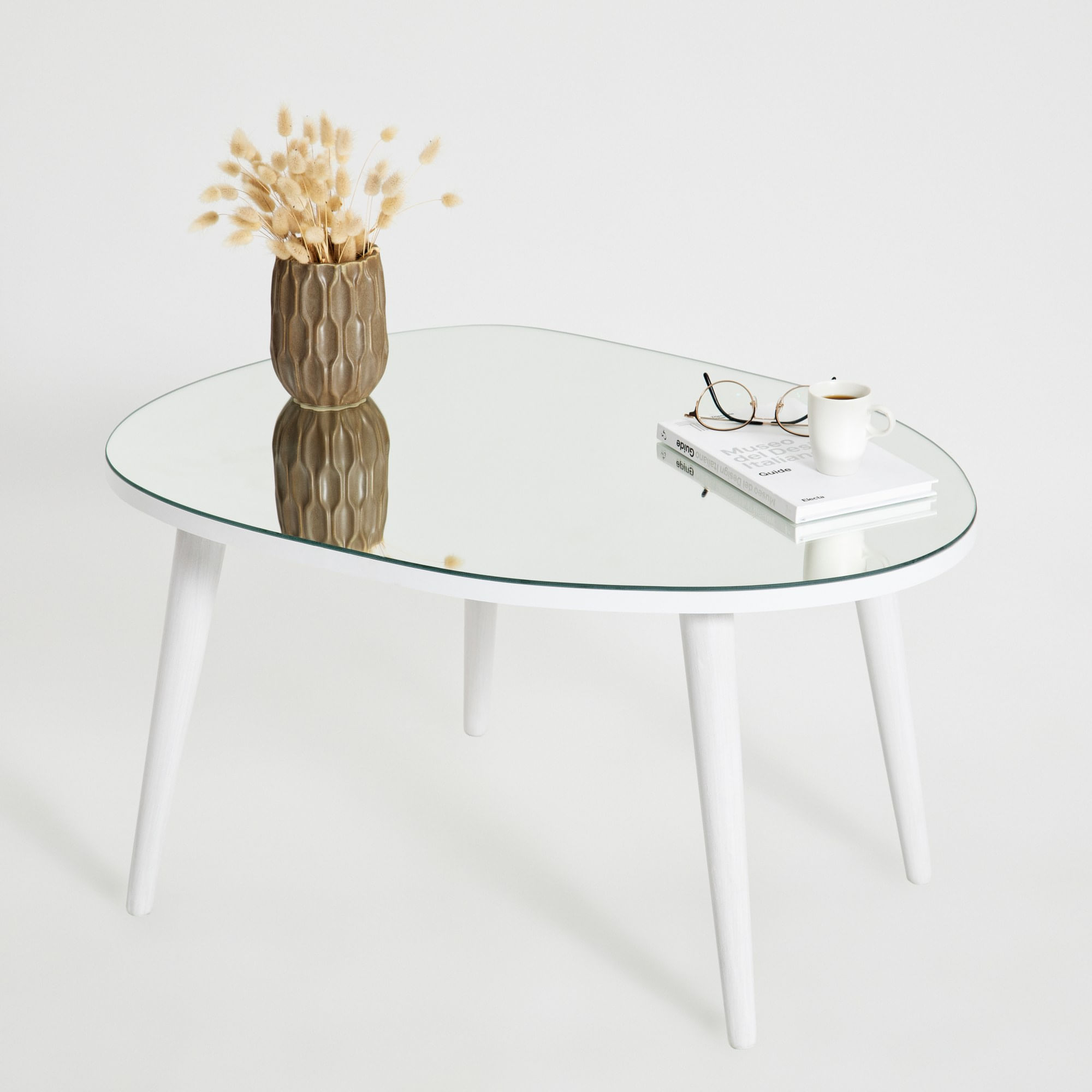 Masuta de cafea, Hanah Home, sticla securizata si pal melaminat, alb, 75x55x38 cm — imaginea 2