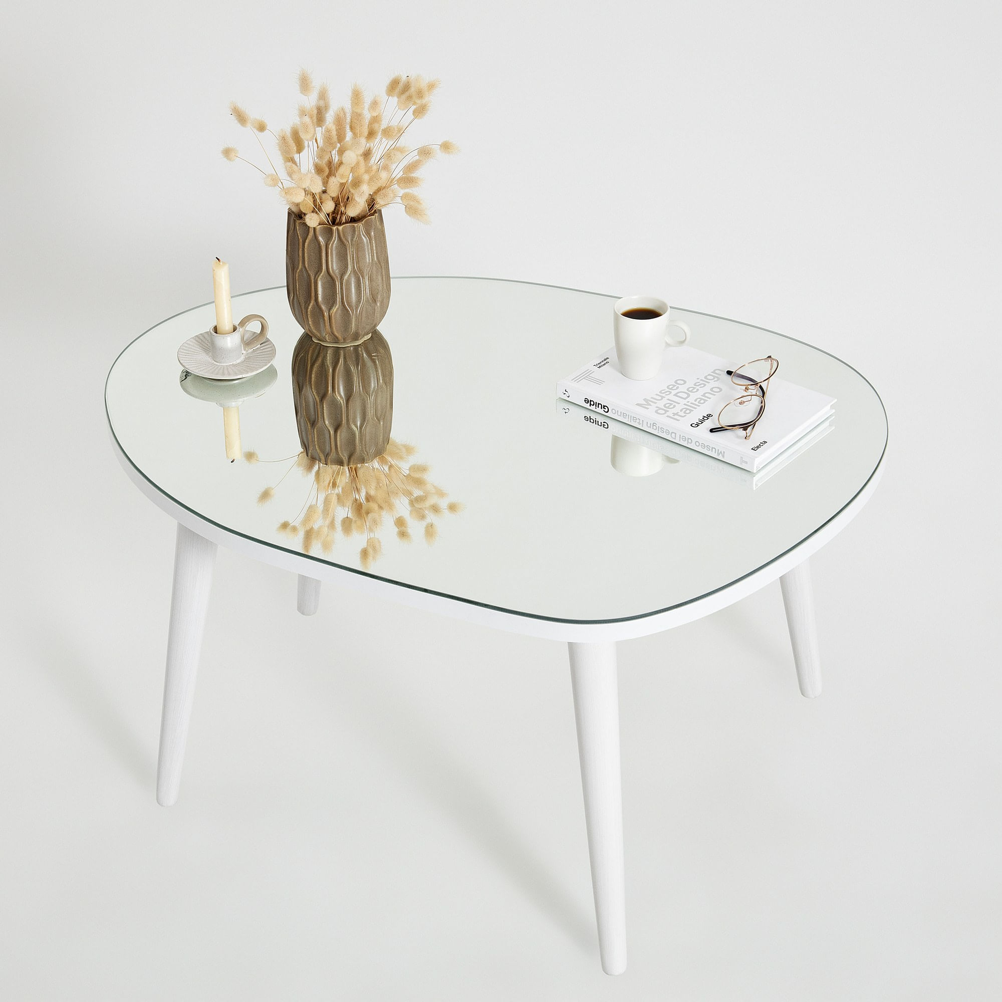 Masuta de cafea, Hanah Home, sticla securizata si pal melaminat, alb, 75x55x38 cm — imaginea 4