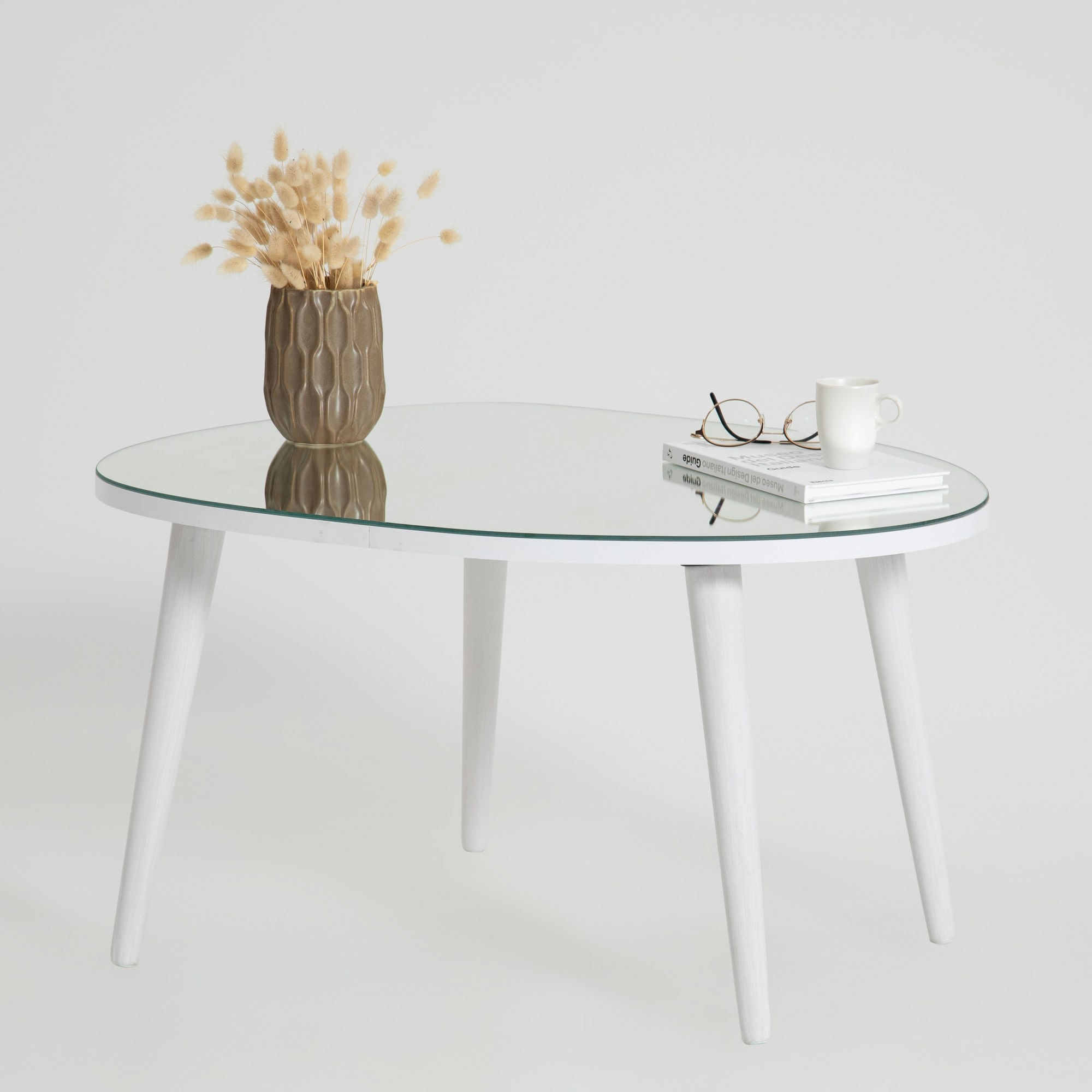 Masuta de cafea, Hanah Home, sticla securizata si pal melaminat, alb, 75x55x38 cm — imaginea 5