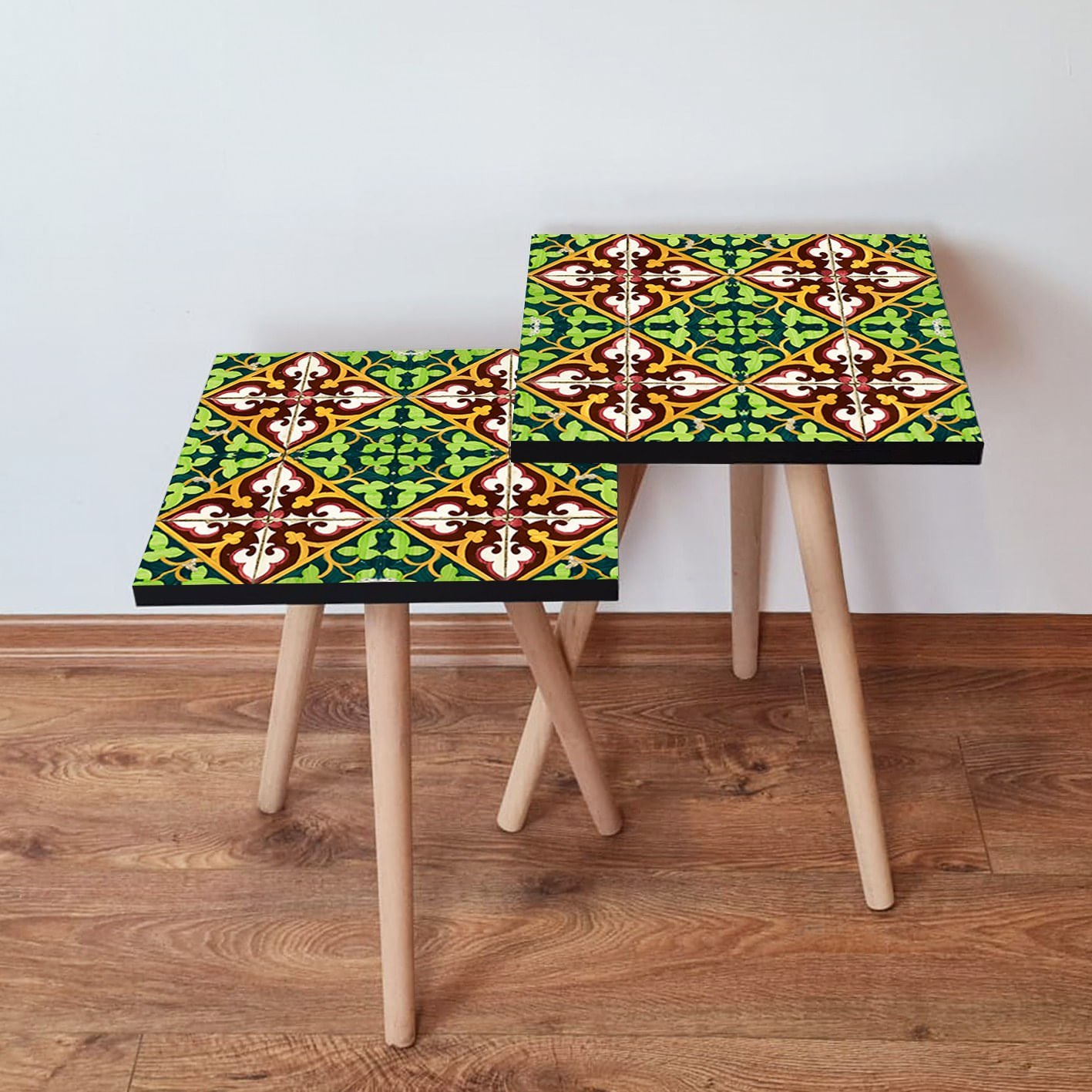 Masute de cafea tip set, Hanah Home, mdf, multicolor, 35x35x47 cm, picioare lemn de fag