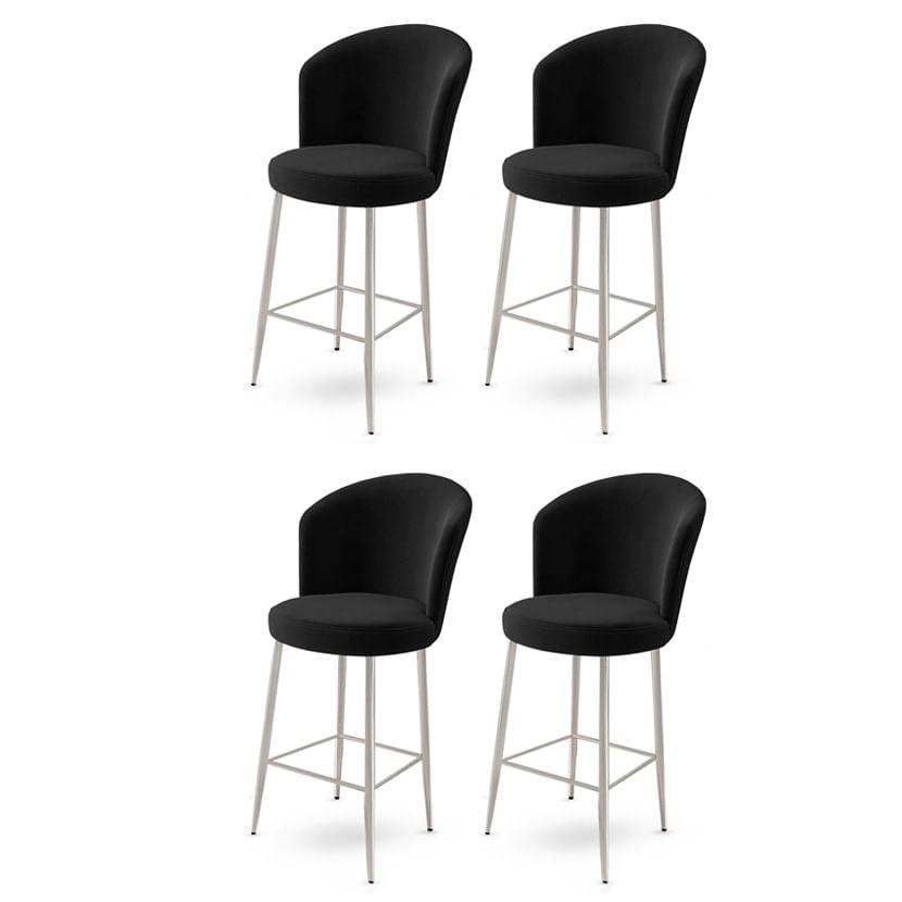 Set scaune bar, Hanah Home, metal, negru crom, 46x40x107 cm, 4 piese