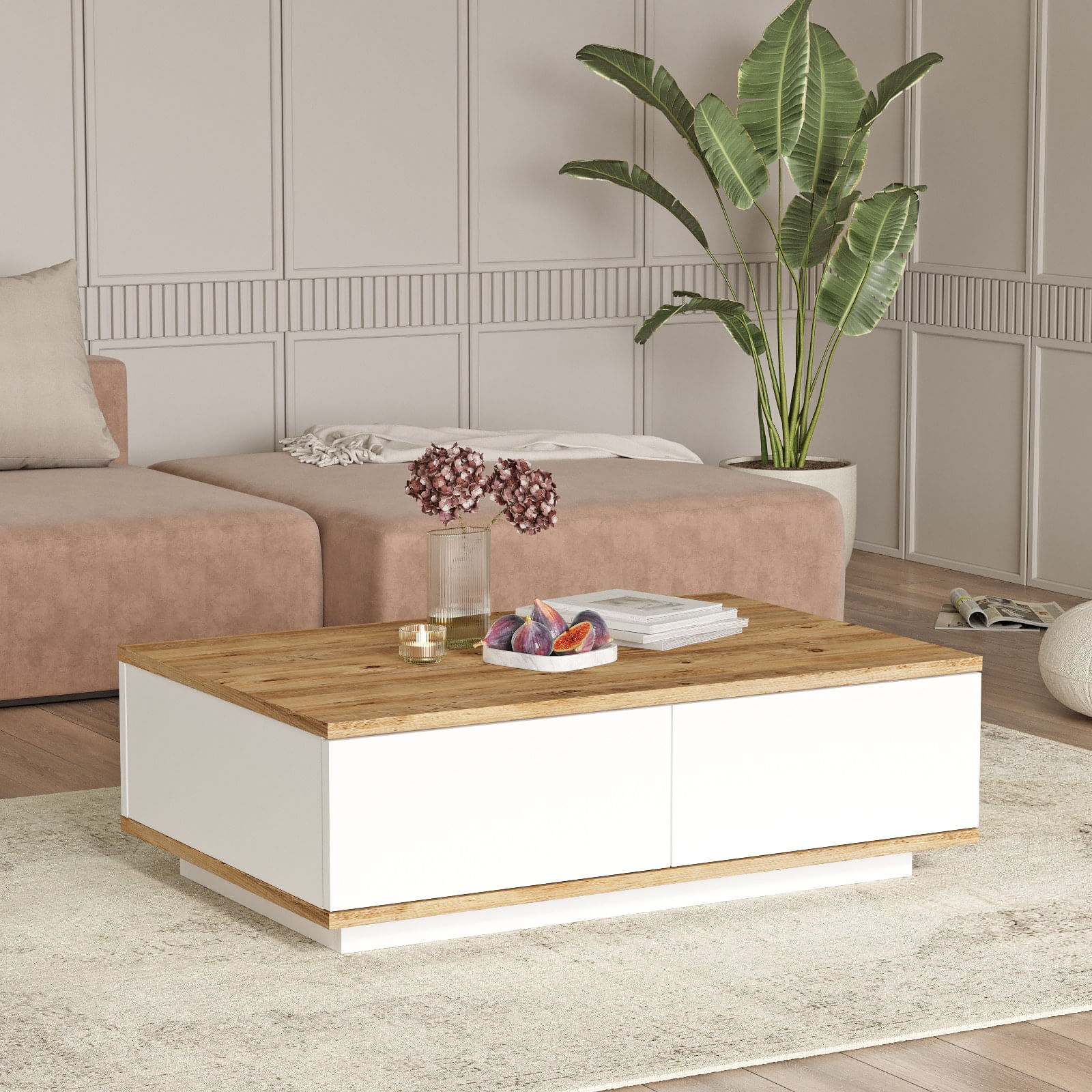 Masuta de cafea, Hanah Home, pal melaminat, pin atlantic si alb, 90x60x28.6 cm — imaginea 5
