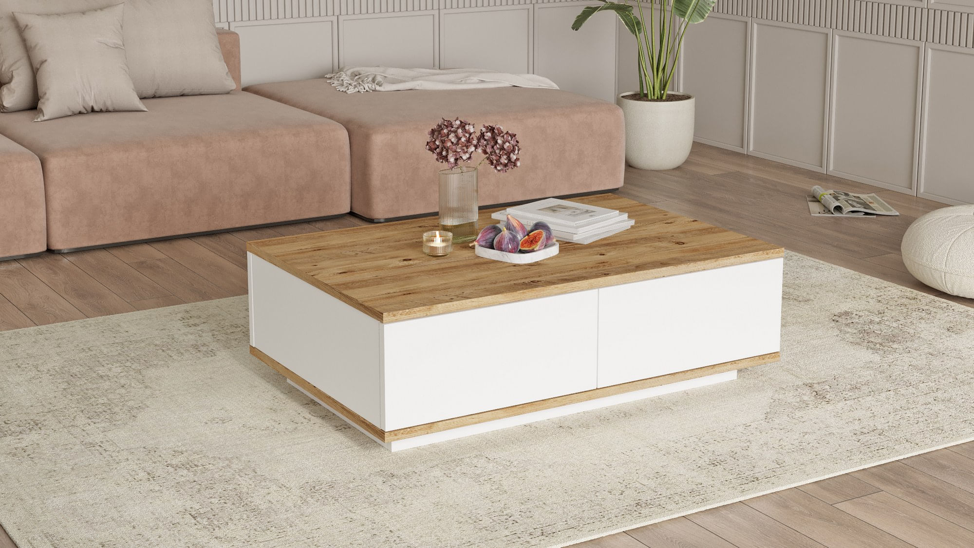 Masuta de cafea, Hanah Home, pal melaminat, pin atlantic si alb, 90x60x28.6 cm — imaginea 6