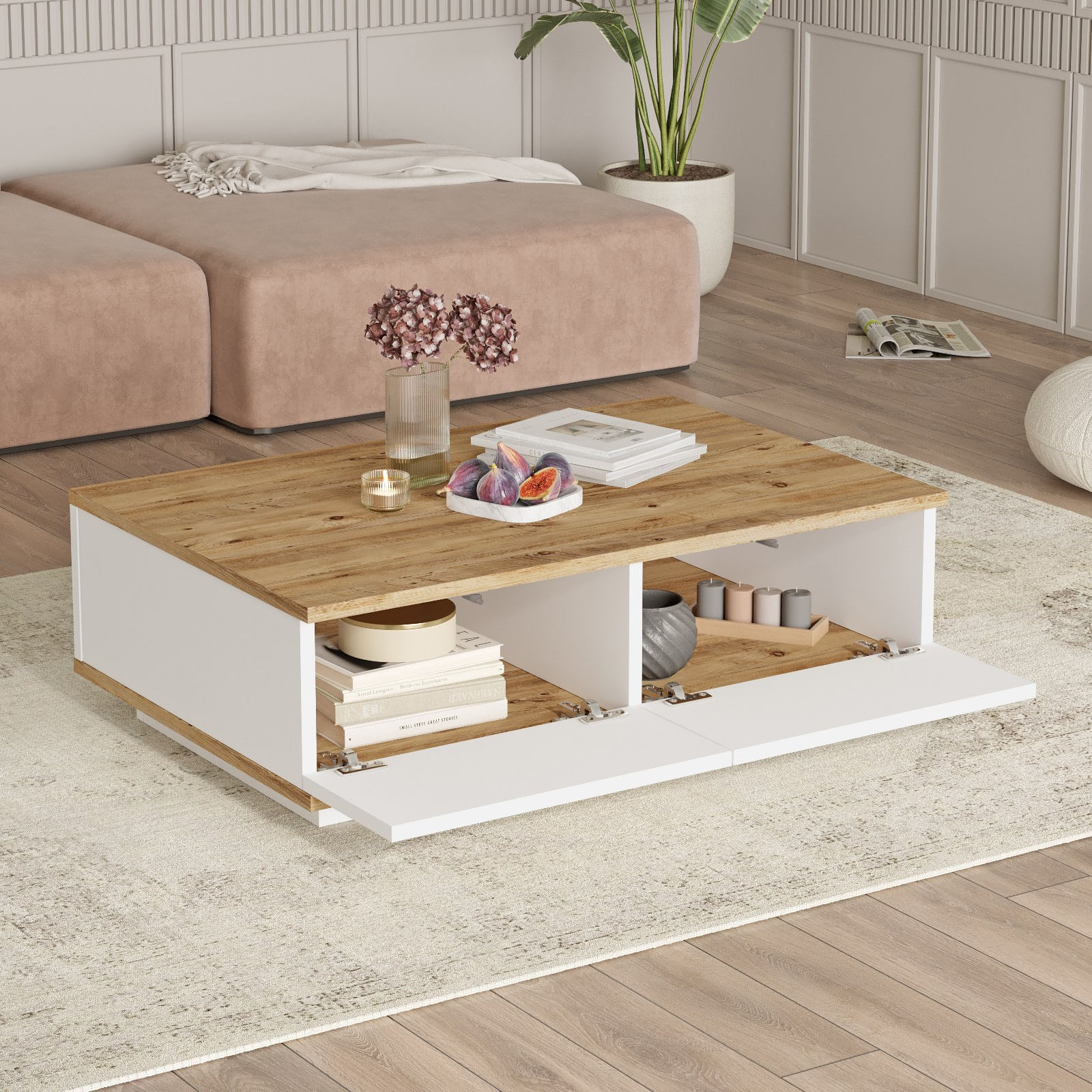 Masuta de cafea, Hanah Home, pal melaminat, pin atlantic si alb, 90x60x28.6 cm — imaginea 7