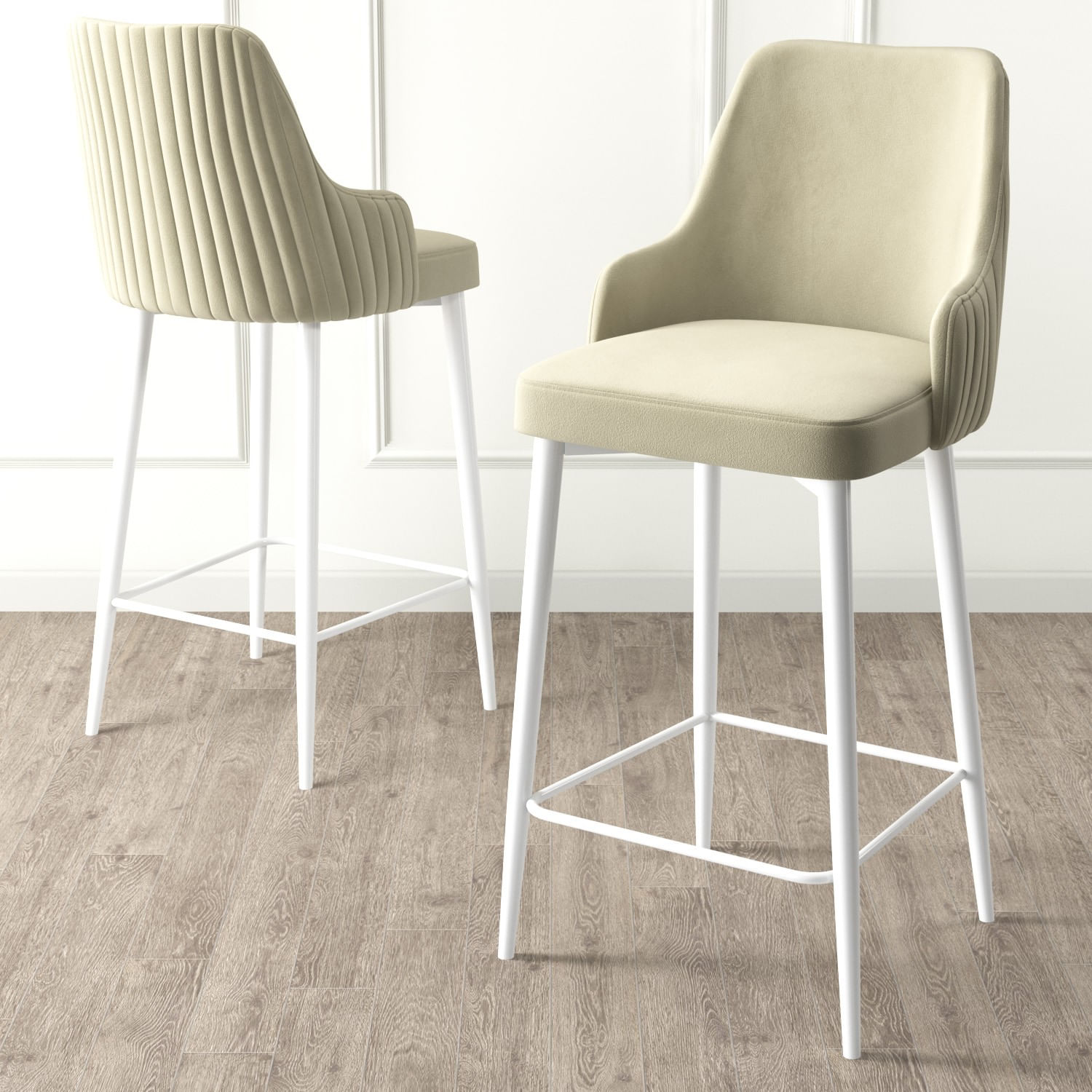 Set scaune de bar, Hanah Home, metal, crem si alb, 45x43x105 cm — imaginea 2