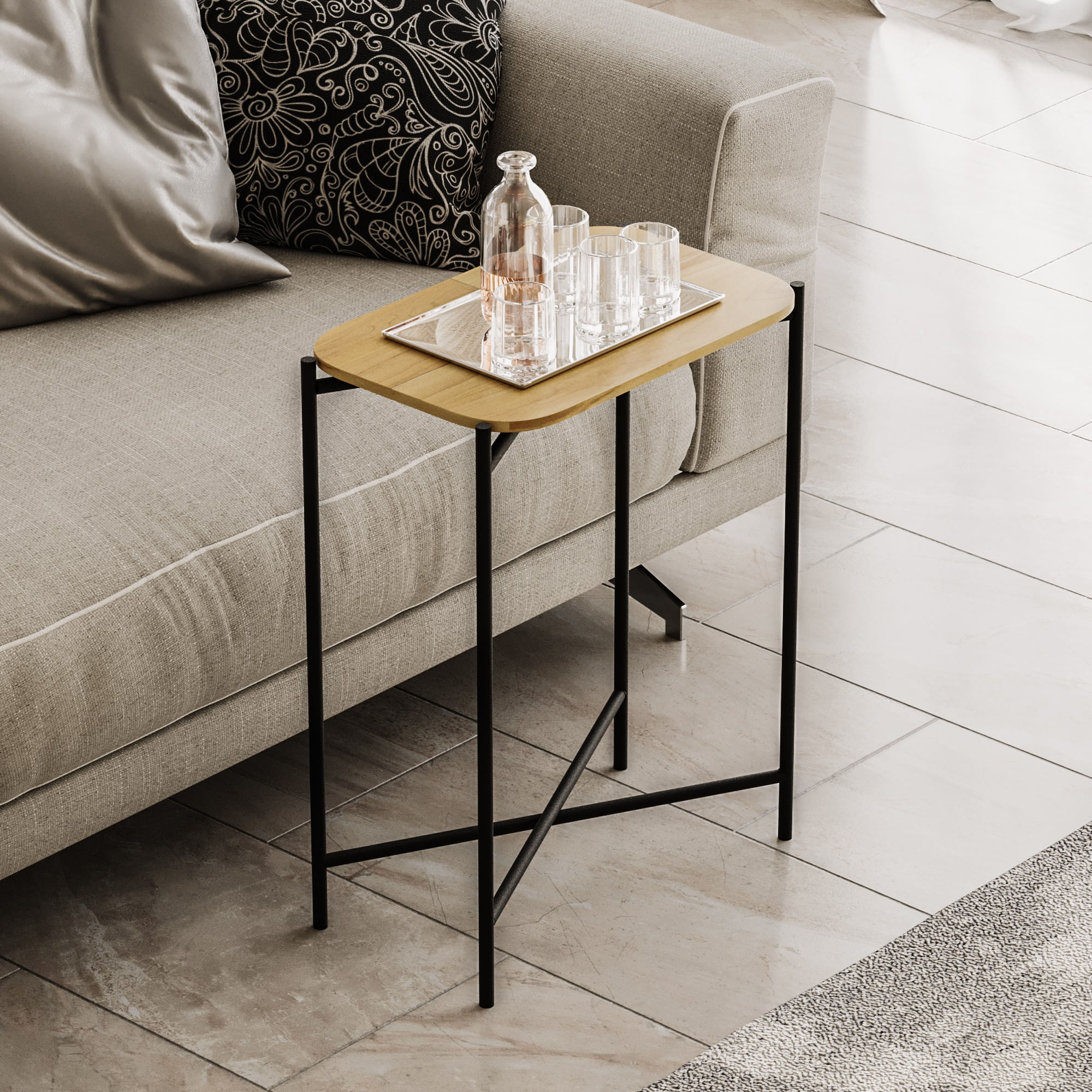 Masuta de cafea, Hanah Home, lemn, negru si natural, 40x26x56 cm — imaginea 5