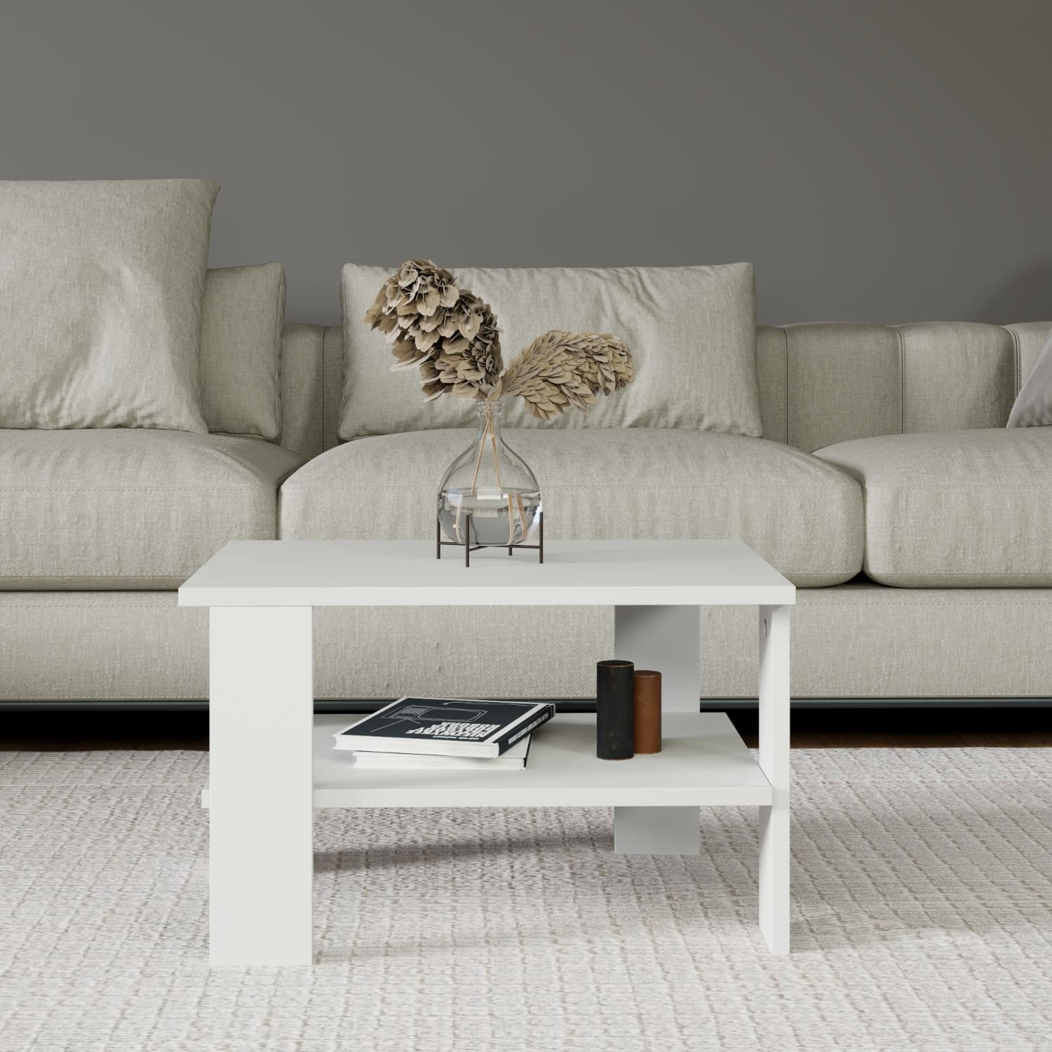 Masuta de cafea, Hanah Home, pal melaminat, alb, 60x45x37 cm — imaginea 2