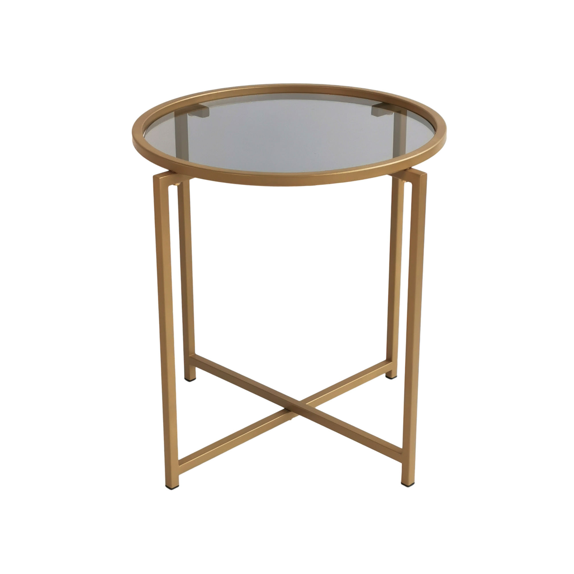 Masuta de cafea, Hanah Home, sticla calita si metal, auriu si fumuriu, 50x50x50 cm — imaginea 2