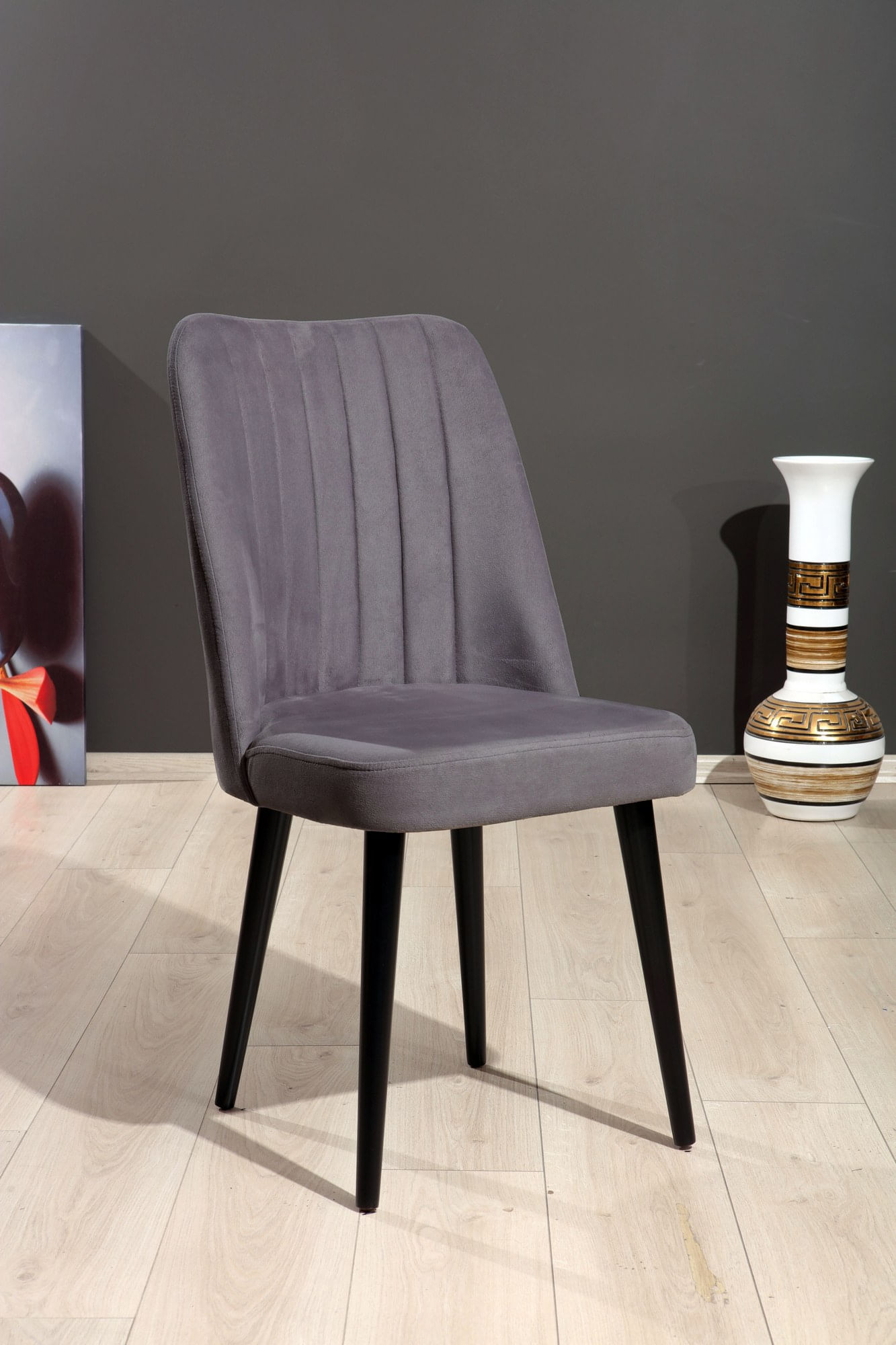 Set scaune, Hanah Home, mdf, gri si negru, 46x45x92 cm, picioare metalice — imaginea 2