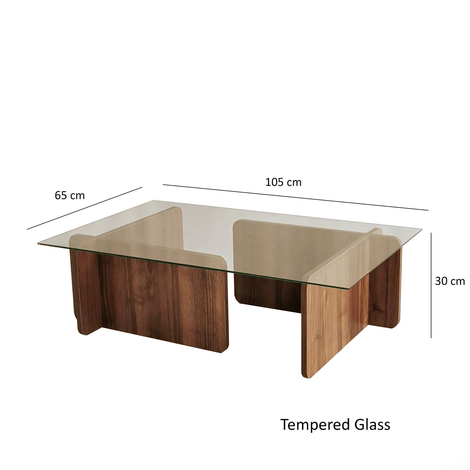 Masuta de cafea, Hanah Home, sticla securizata si pal melaminat, nuc, 105x65x30 cm — imaginea 4