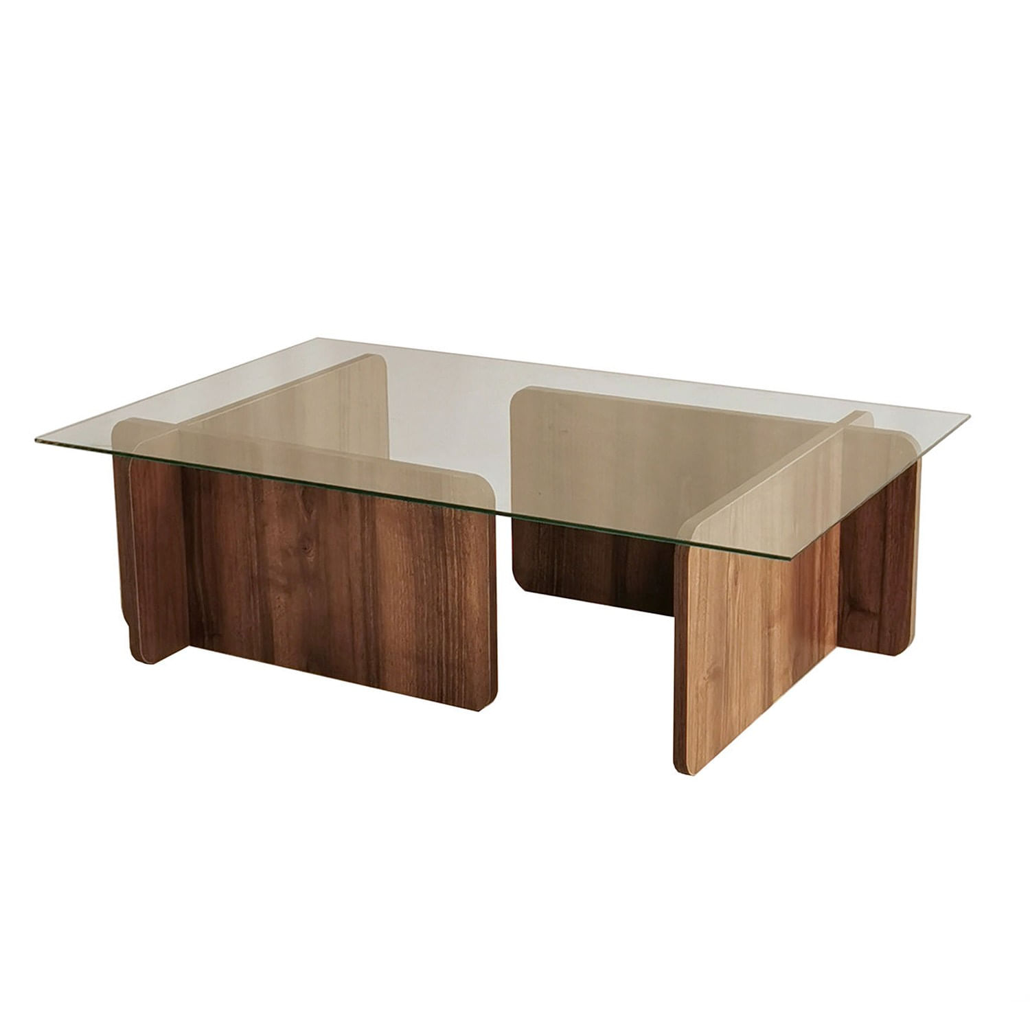 Masuta de cafea, Hanah Home, sticla securizata si pal melaminat, nuc, 105x65x30 cm — imaginea 7