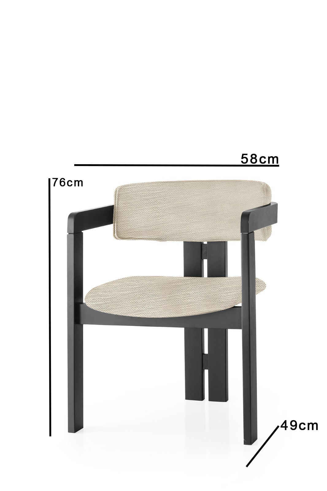 Fotoliu, Hanah Home, lemn, textil, gri deschis si negru, 58x49x76 cm — imaginea 3