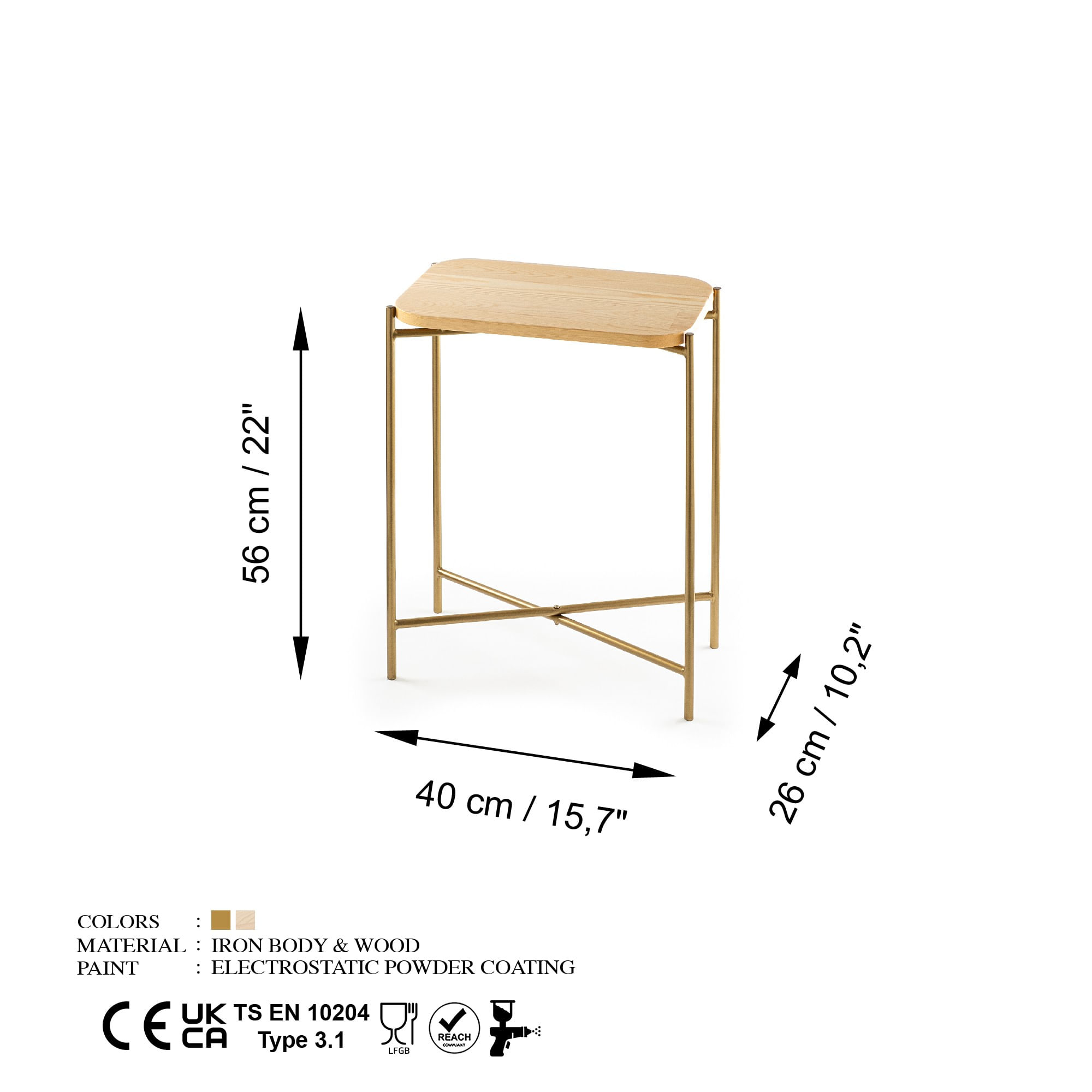 Masuta de cafea, Hanah Home, lemn, auriu natural, 40x26x56 cm — imaginea 2