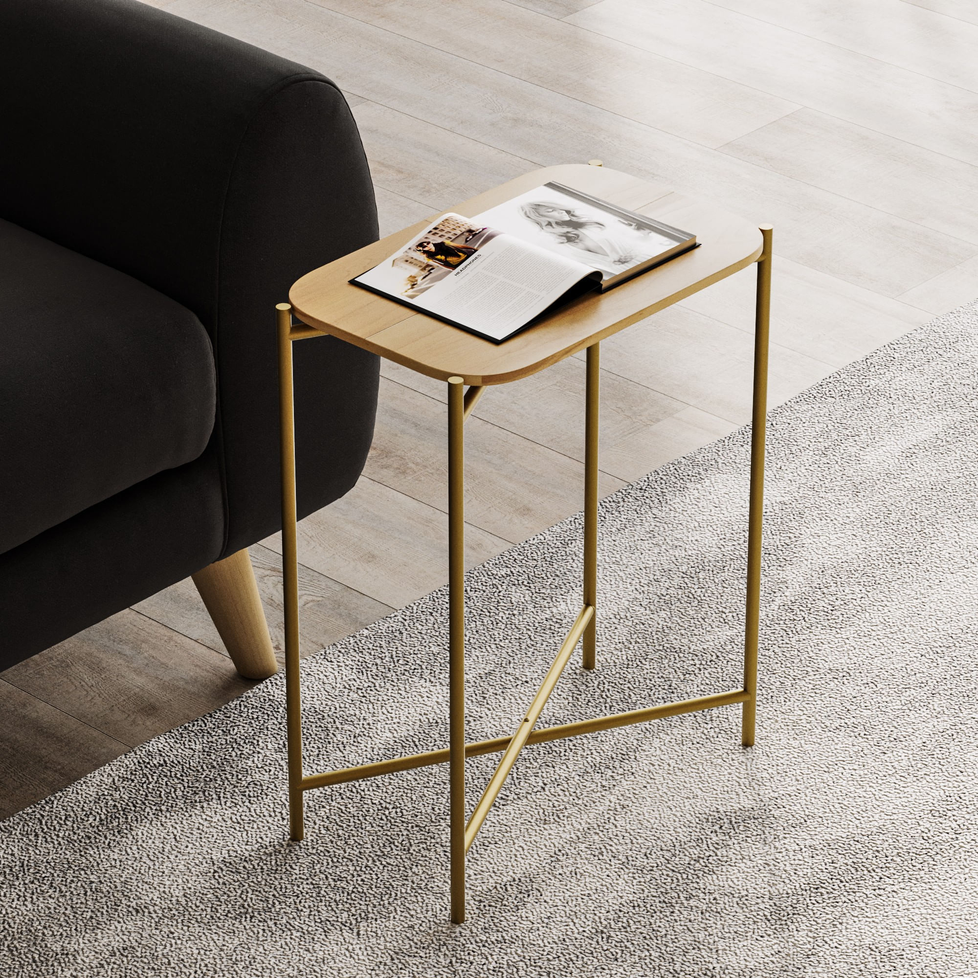 Masuta de cafea, Hanah Home, lemn, auriu natural, 40x26x56 cm — imaginea 3
