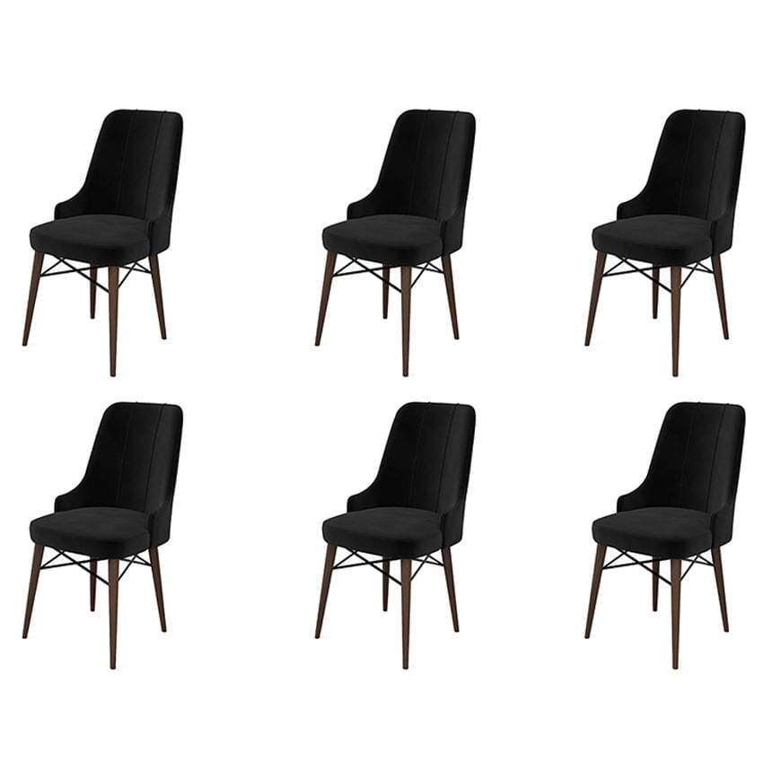 Set scaune, Hanah Home, metal, negru maro, 46x46x94 cm, 6 piese