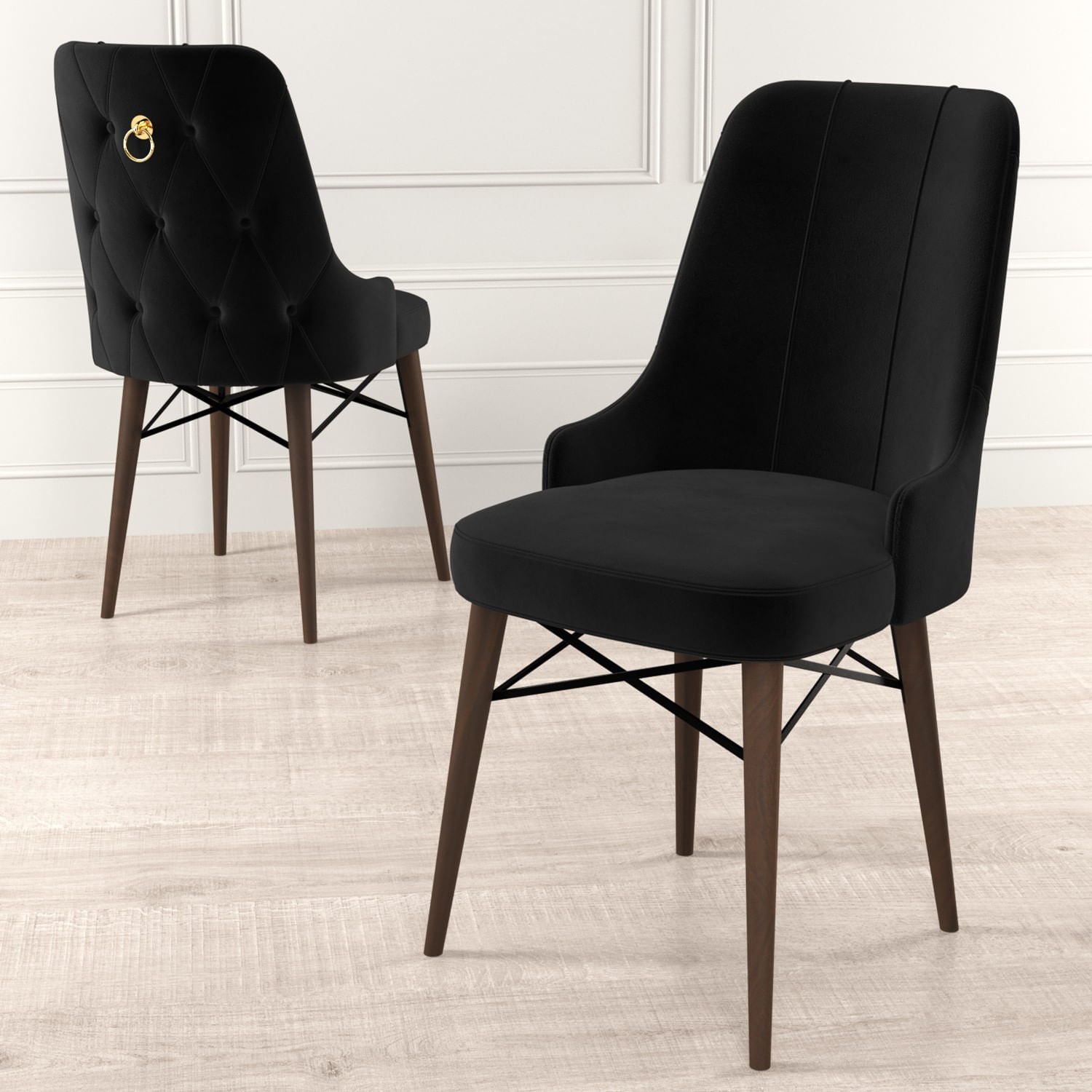 Set scaune, Hanah Home, metal, negru maro, 46x46x94 cm, 6 piese — imaginea 4