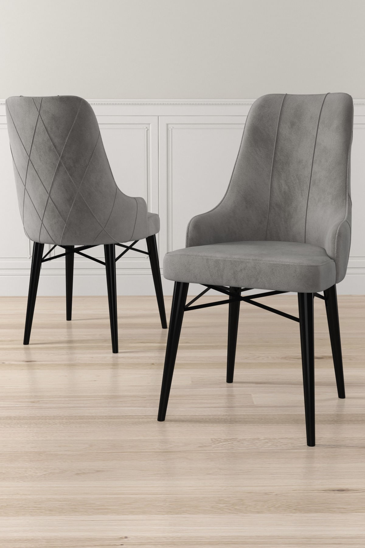 Set scaune, Hanah Home, metal, gri, negru, 46x42x95 cm, 2 bucati — imaginea 2
