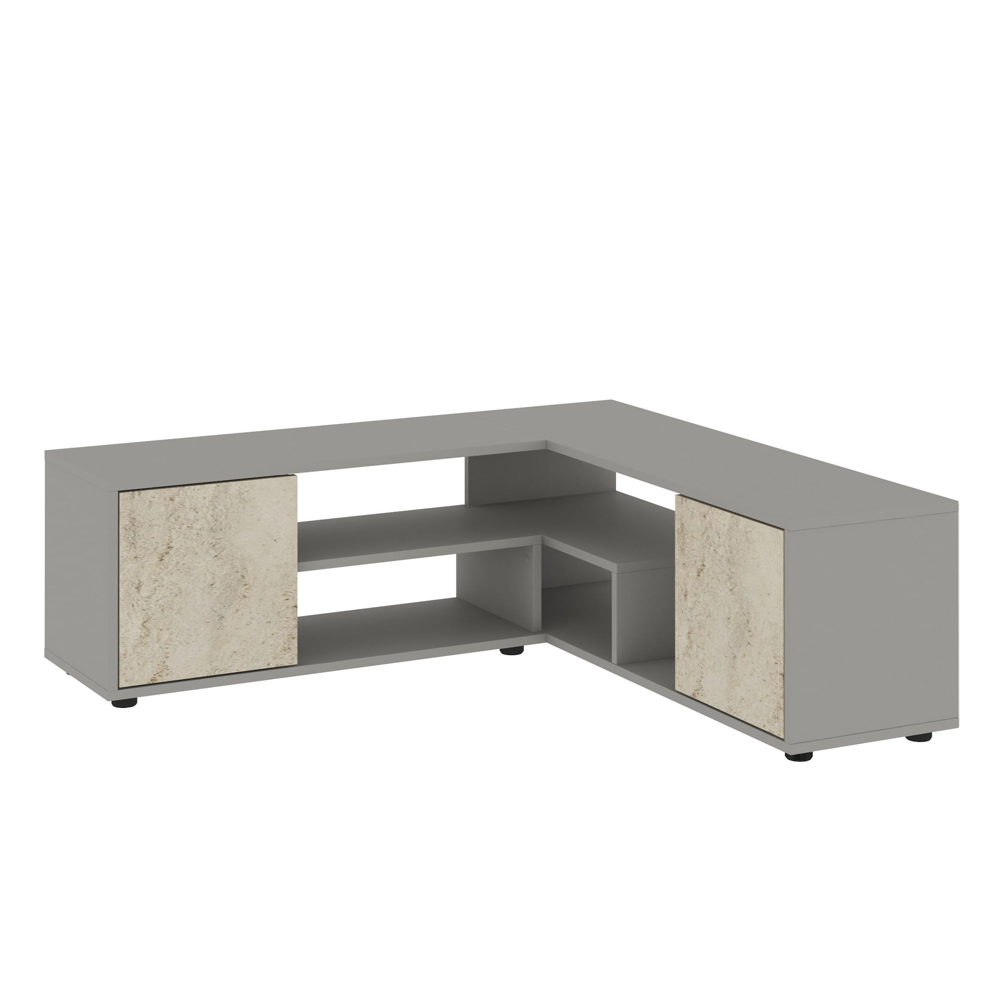 Comoda tv, Hanah Home, pal melaminat, gri si travertin, 125x40x35 cm — imaginea 4