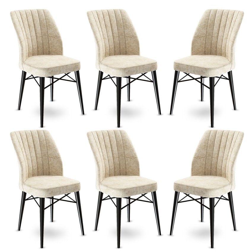 Set scaune, Hanah Home, metal, crem si negru, 45x42x93 cm, 6 piese
