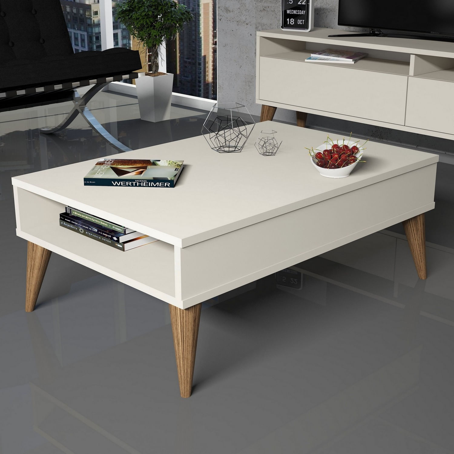 Masuta de cafea, Hanah Home, pal melaminat, crem, 90x60x34.6 cm — imaginea 3