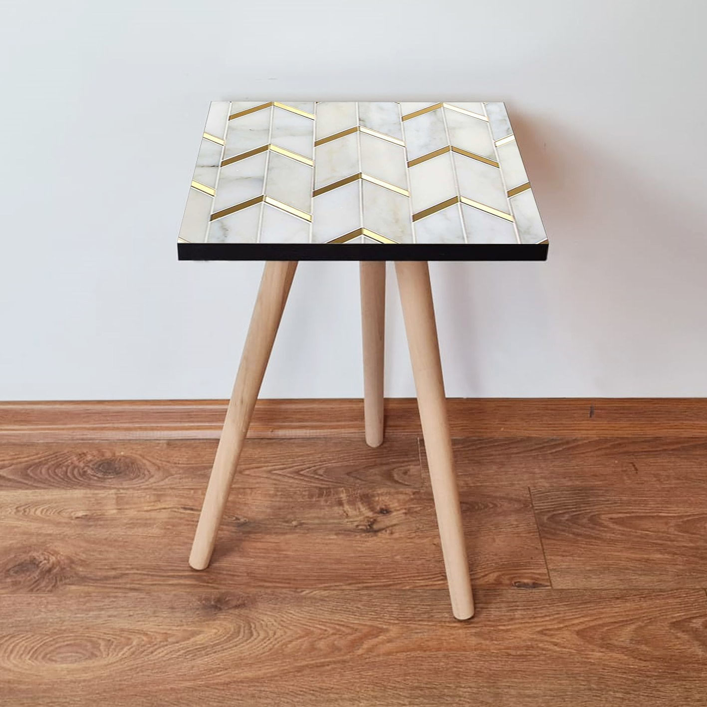 Masa laterala, Hanah Home, mdf, alb/gri/auriu, 35x35x42 cm