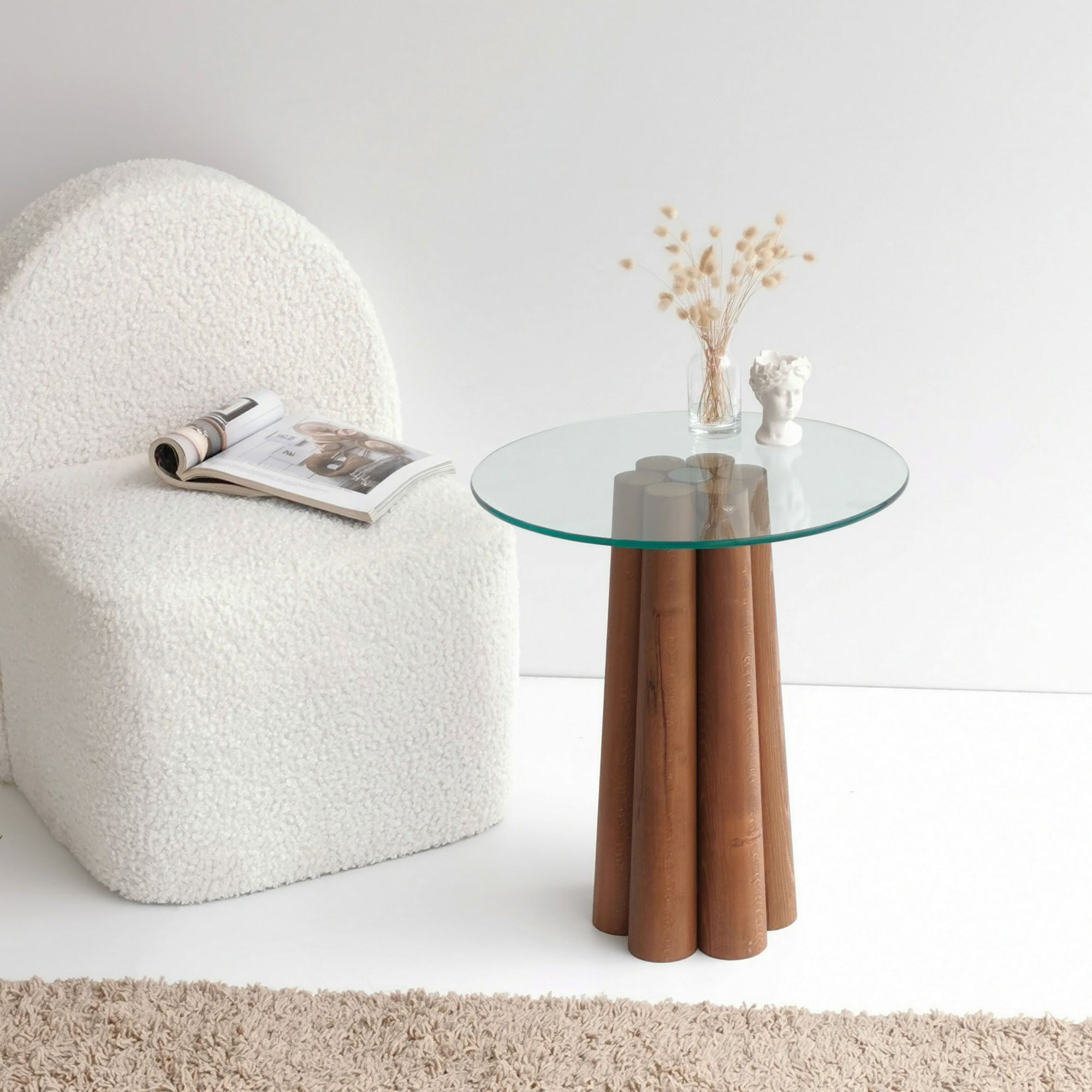 Masa de cafea, Hanah Home, lemn masiv de pin, nuc, 45x50x50 cm — imaginea 2