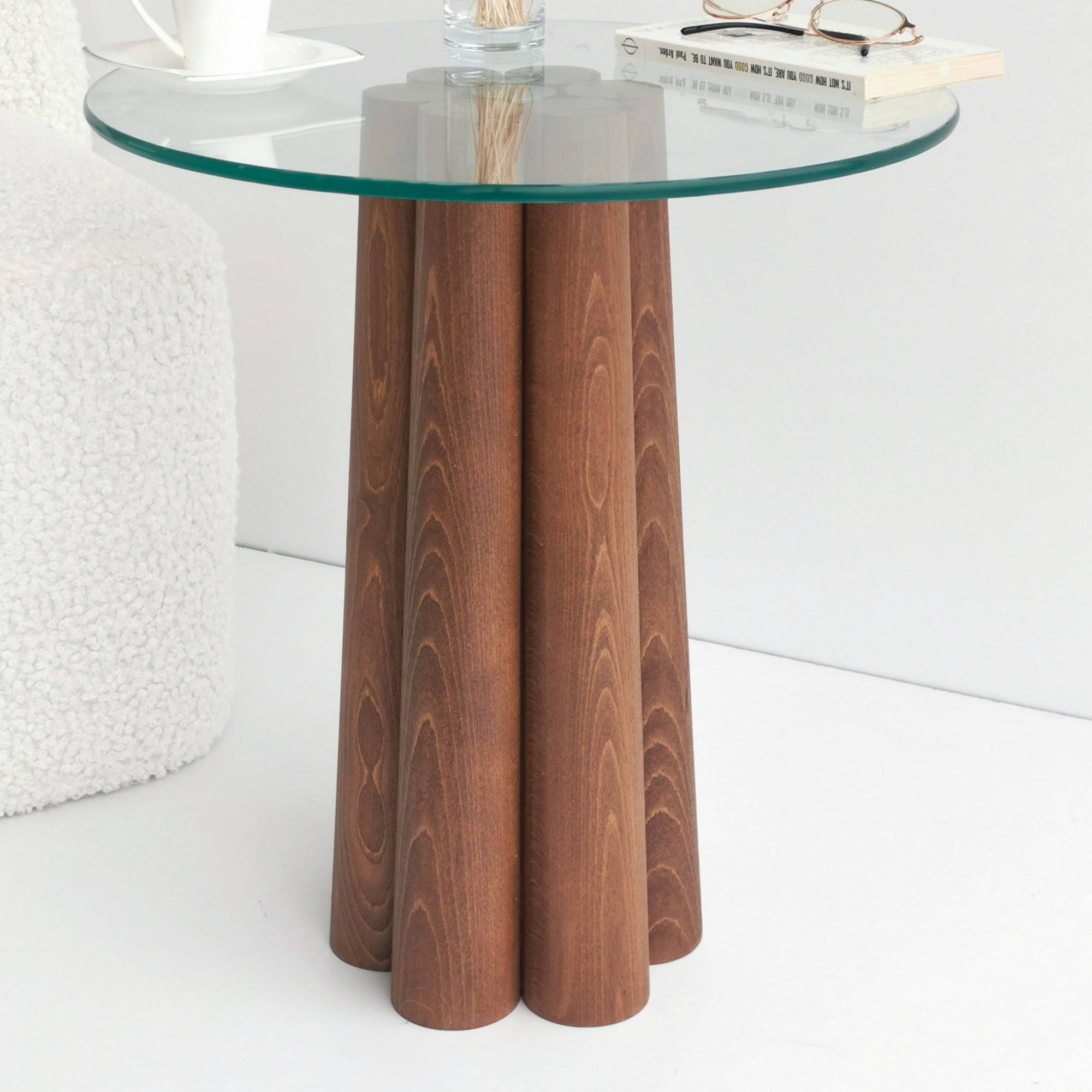 Masa de cafea, Hanah Home, lemn masiv de pin, nuc, 45x50x50 cm — imaginea 3