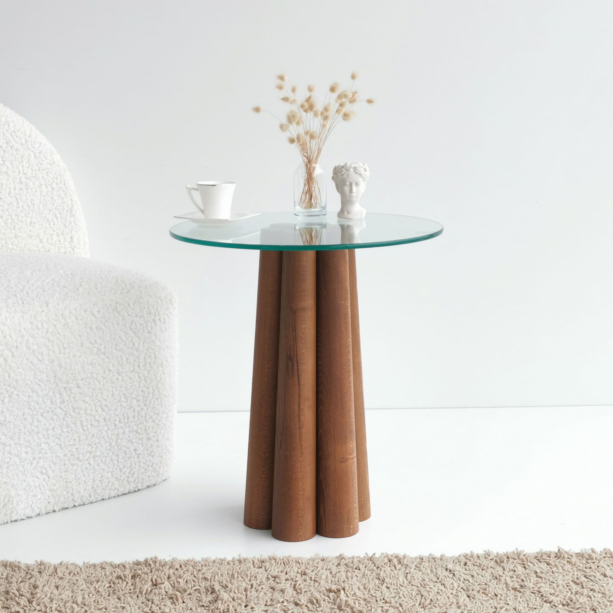 Masa de cafea, Hanah Home, lemn masiv de pin, nuc, 45x50x50 cm — imaginea 4