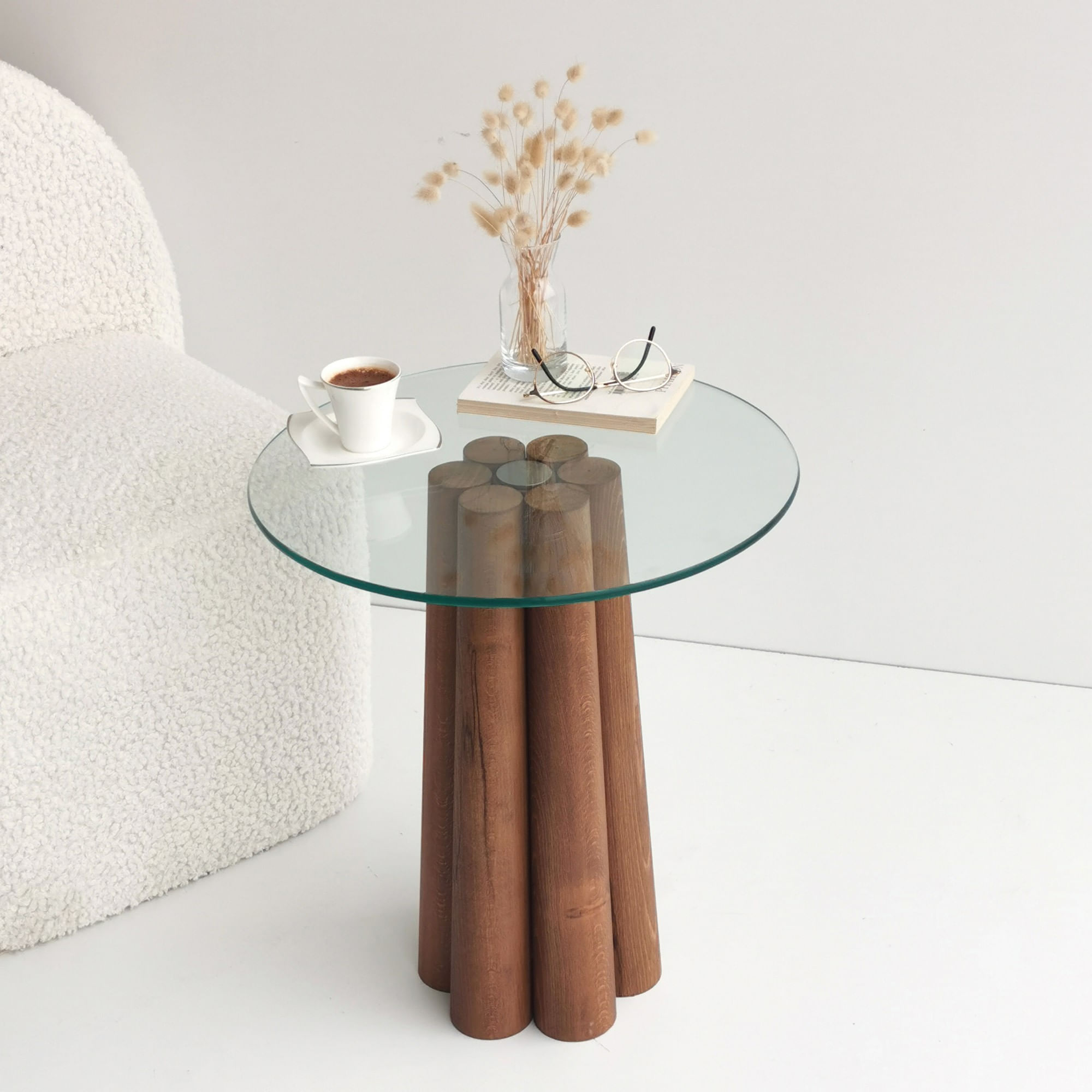 Masa de cafea, Hanah Home, lemn masiv de pin, nuc, 45x50x50 cm — imaginea 5