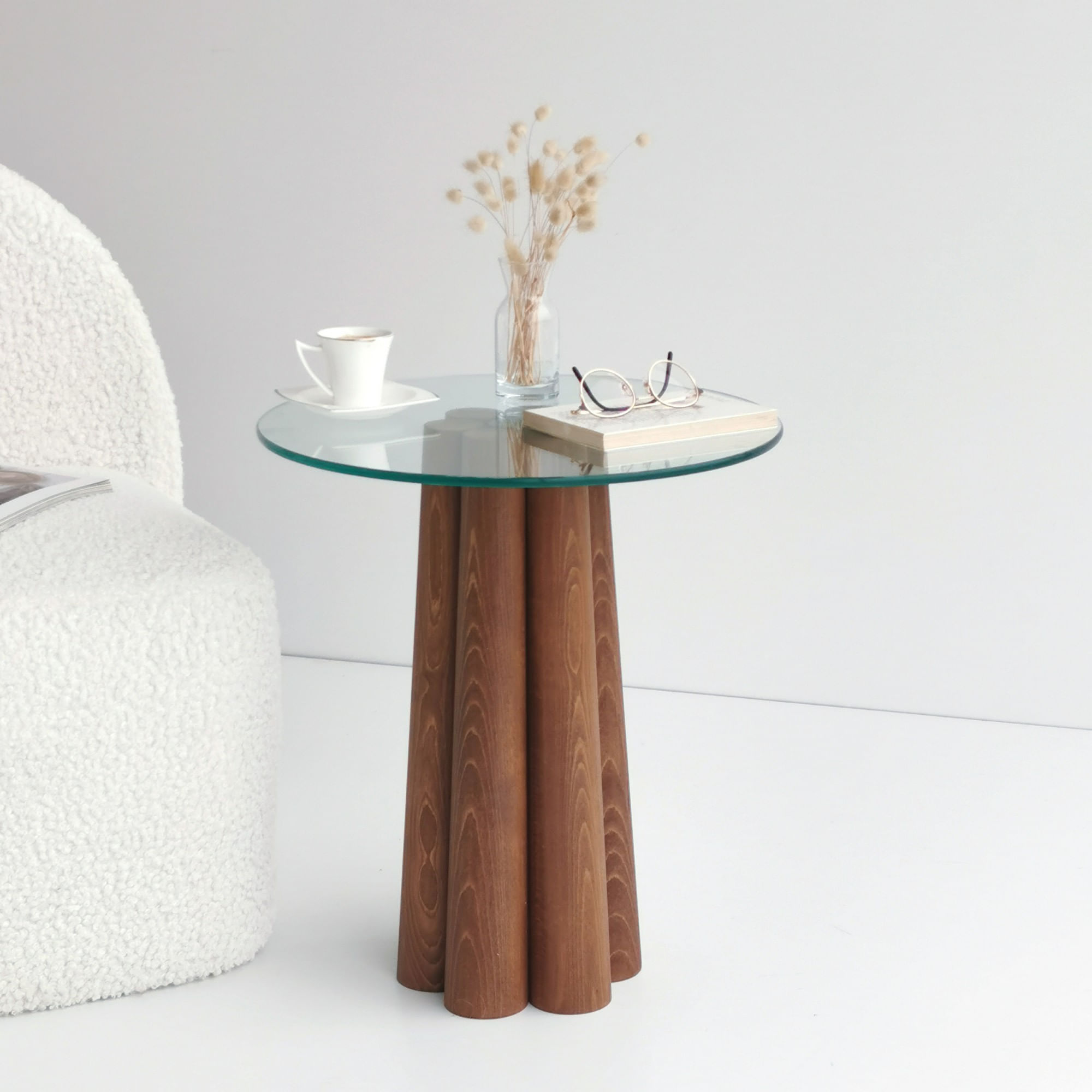 Masa de cafea, Hanah Home, lemn masiv de pin, nuc, 45x50x50 cm — imaginea 6