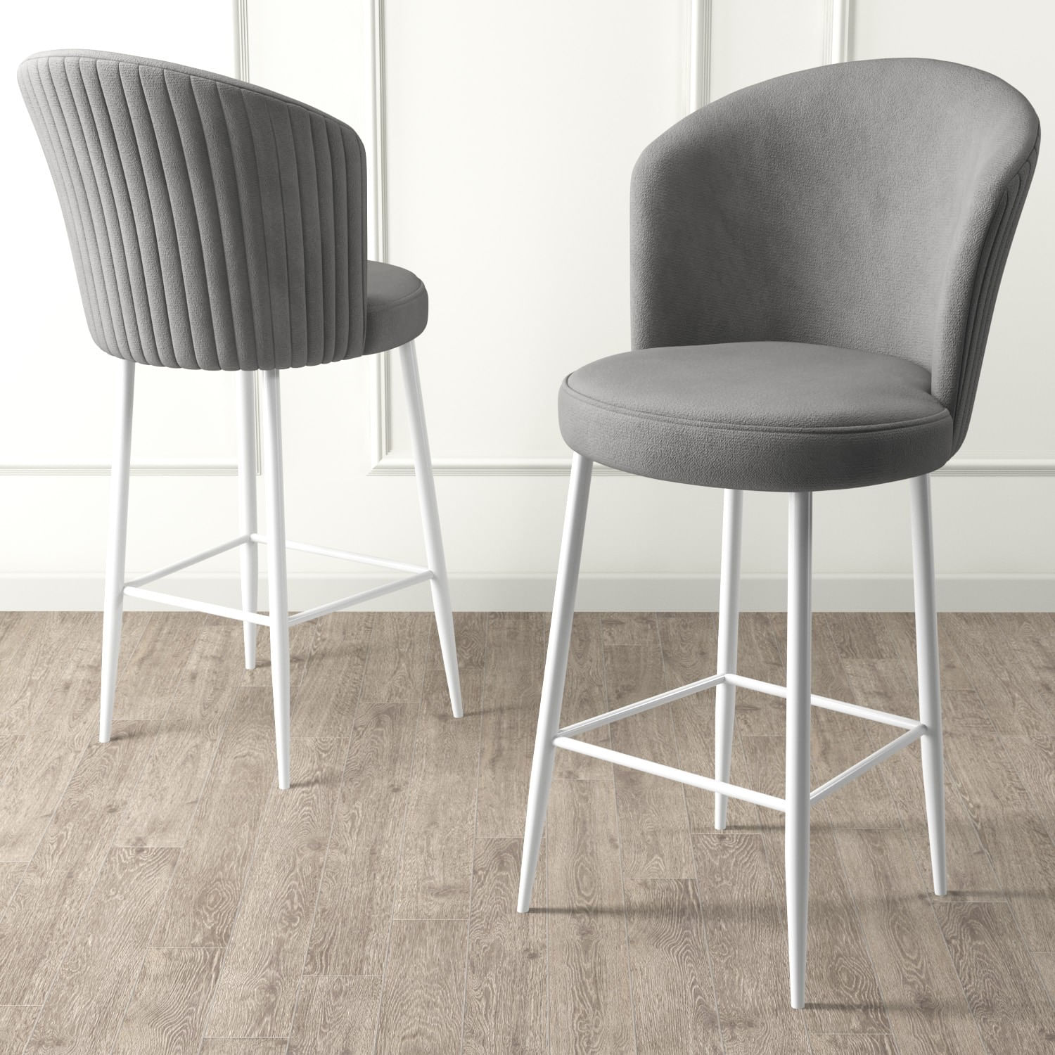 Set scaune de bar, Hanah Home, metal, gri, alb, 46x40x107 cm, babyface, 4 bucati — imaginea 2