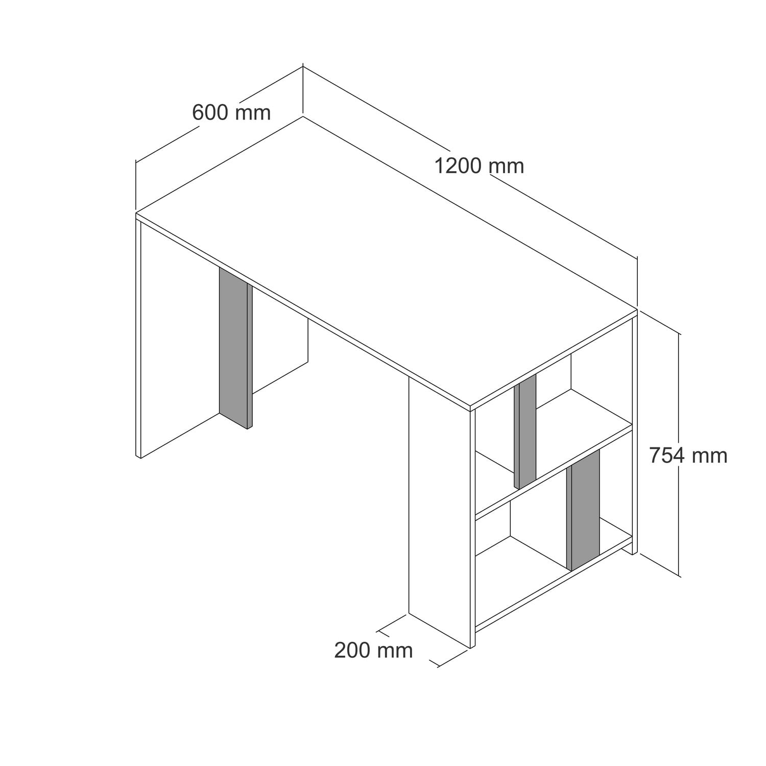 Birou de studiu, Hanah Home, panou de particule melaminat, nuc si antracit, 120x60x75.4 cm