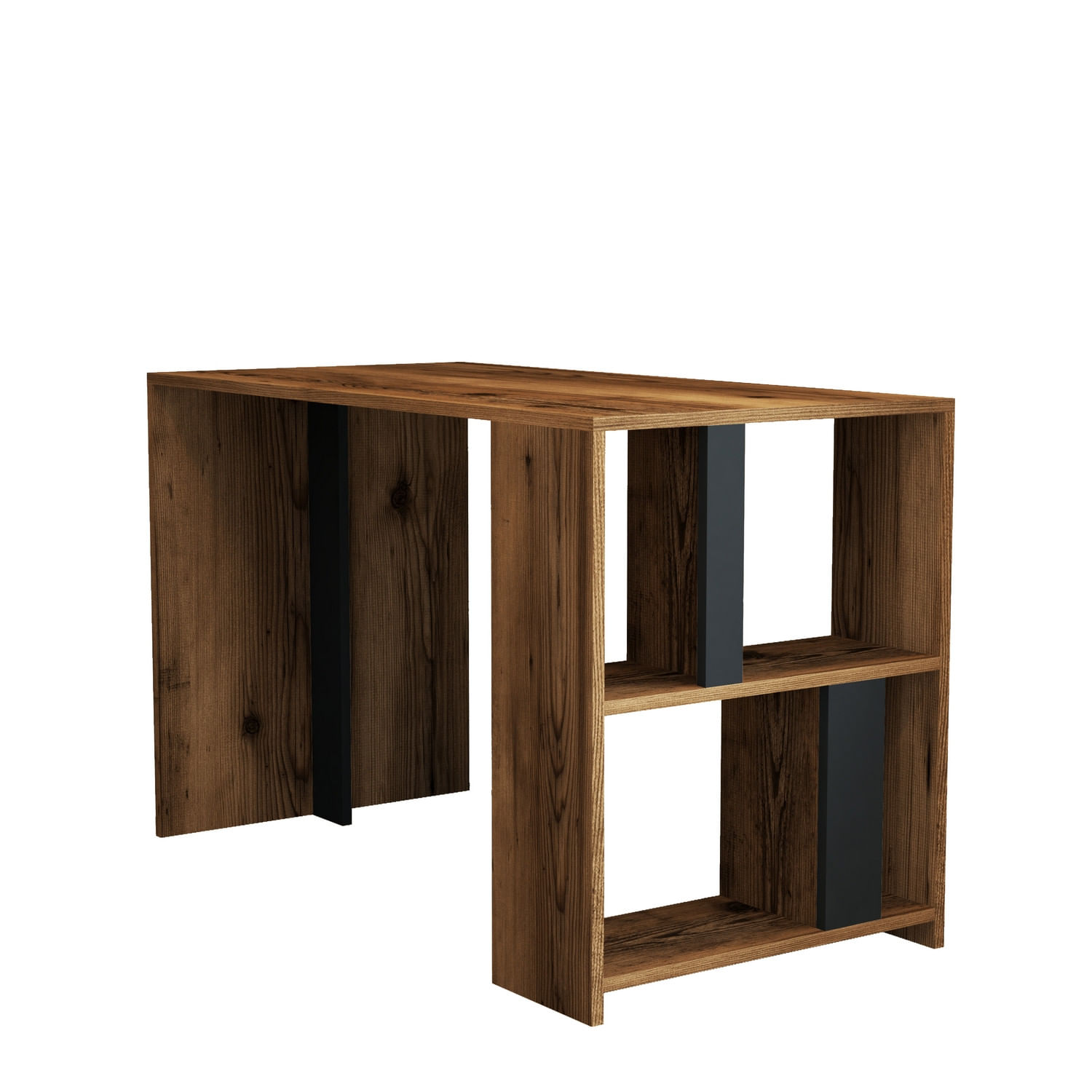 Birou de studiu, Hanah Home, panou de particule melaminat, nuc si antracit, 120x60x75.4 cm — imaginea 2
