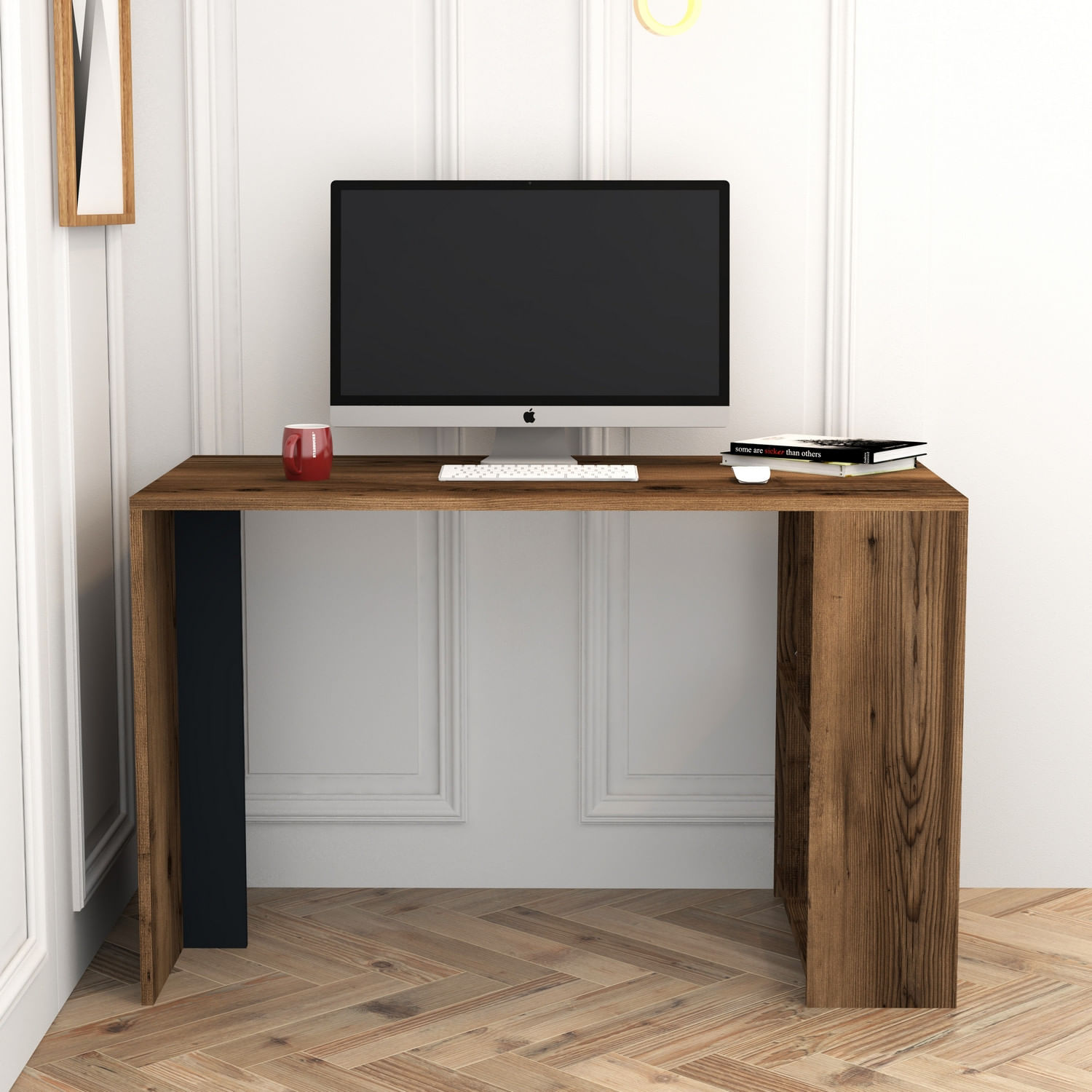 Birou de studiu, Hanah Home, panou de particule melaminat, nuc si antracit, 120x60x75.4 cm — imaginea 3